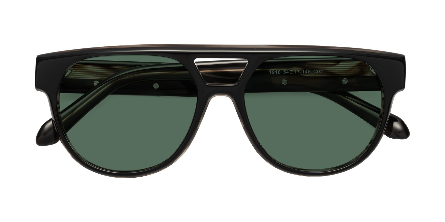 Folded Front of Lyon in Black-Brown with Green Polarized Lenses
