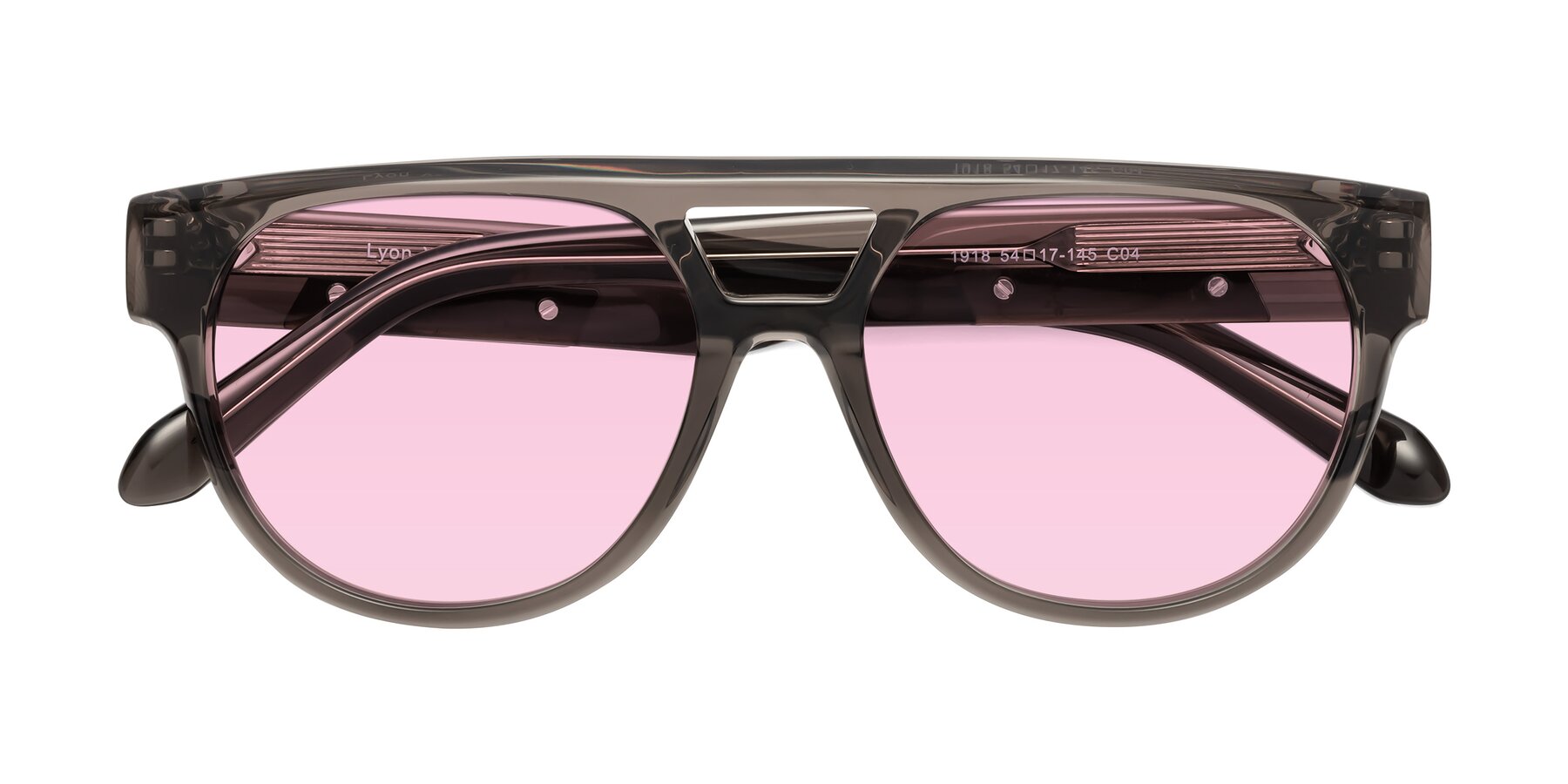 Folded Front of Lyon in Charcoal Gray with Light Pink Tinted Lenses