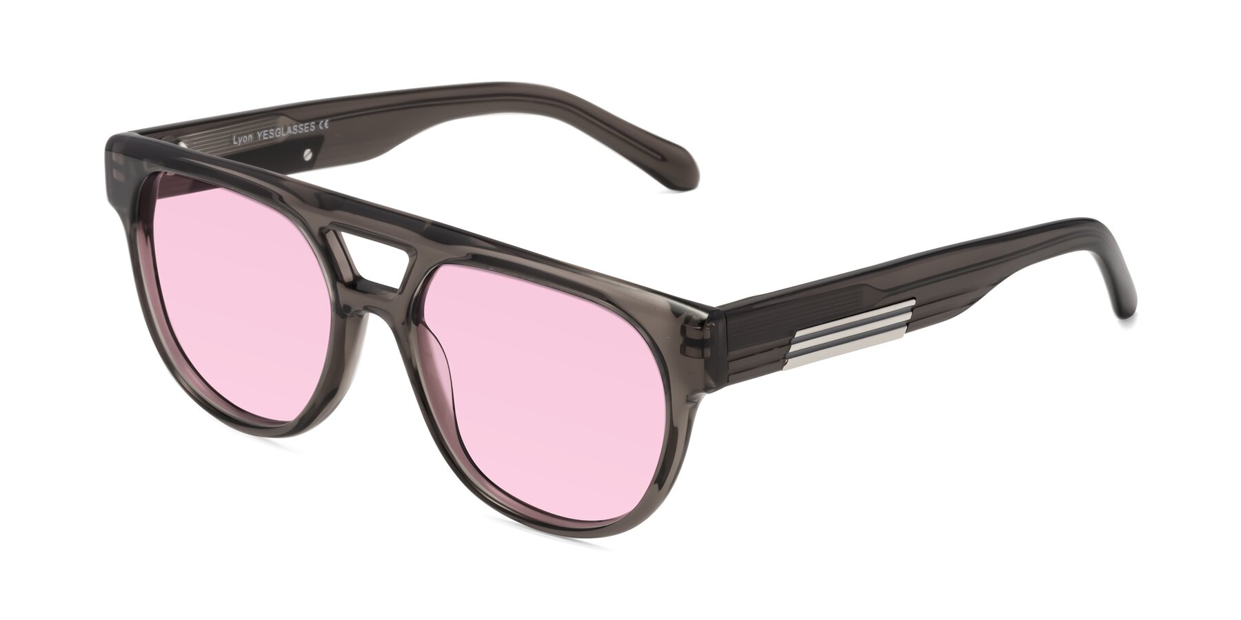 Angle of Lyon in Charcoal Gray with Light Pink Tinted Lenses