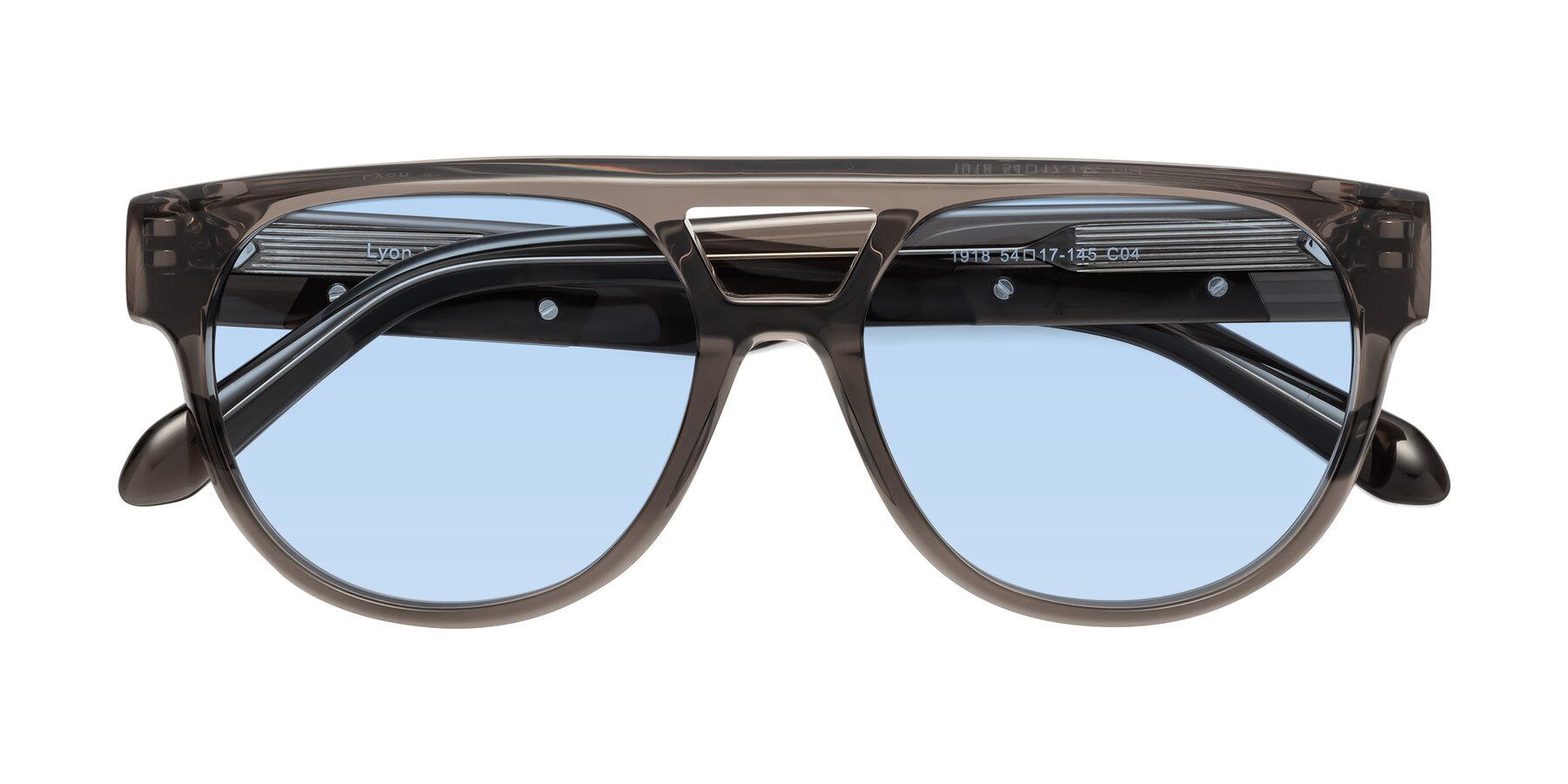 Folded Front of Lyon in Charcoal Gray with Light Blue Tinted Lenses