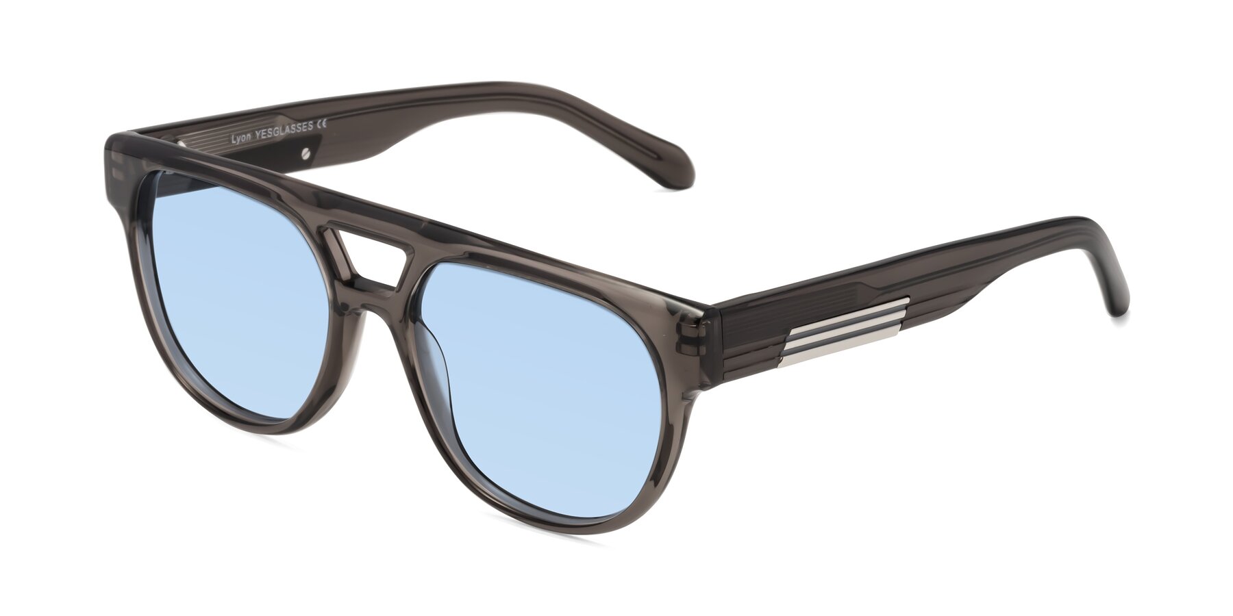 Angle of Lyon in Charcoal Gray with Light Blue Tinted Lenses