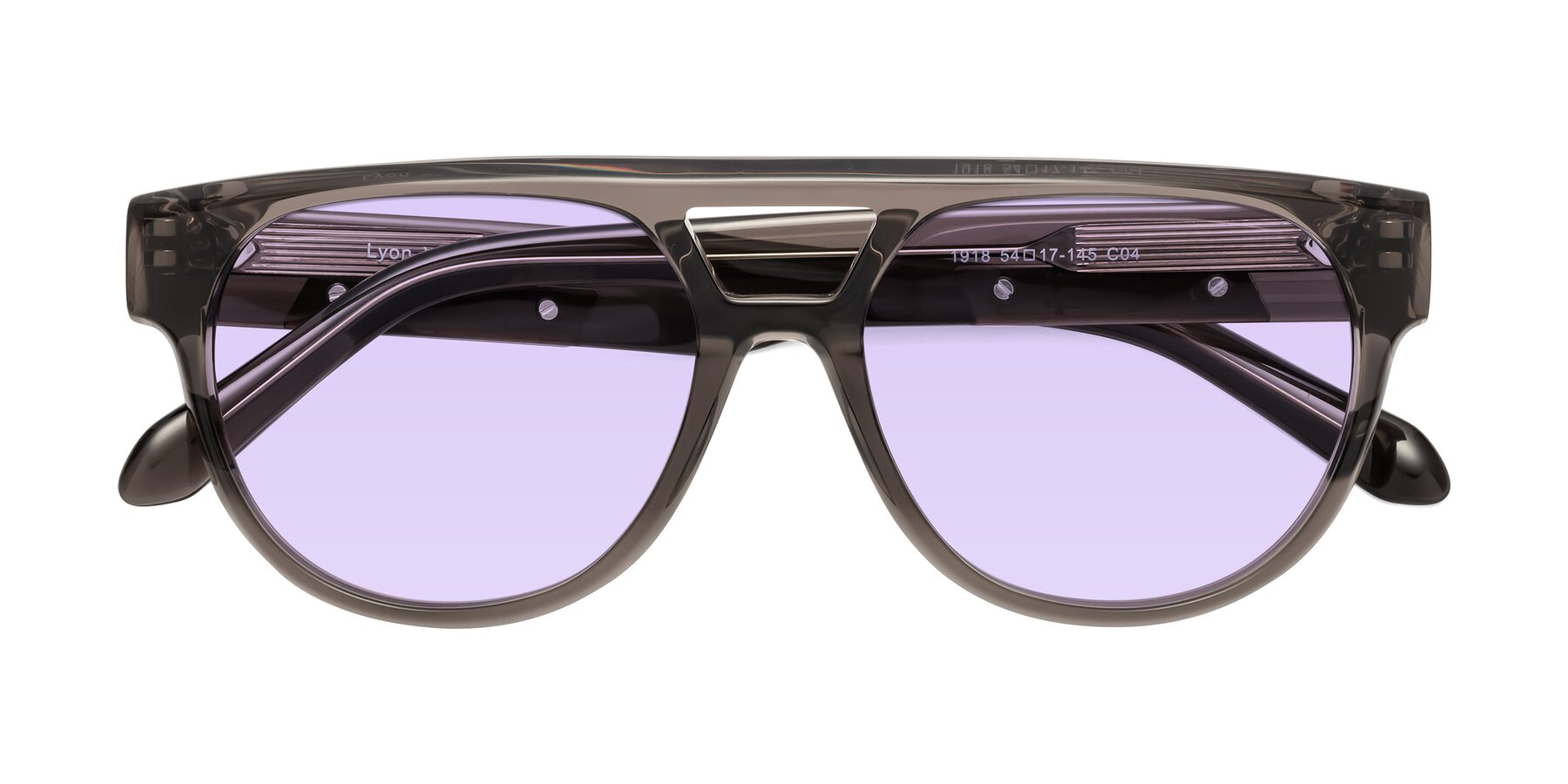 Folded Front of Lyon in Charcoal Gray with Light Purple Tinted Lenses