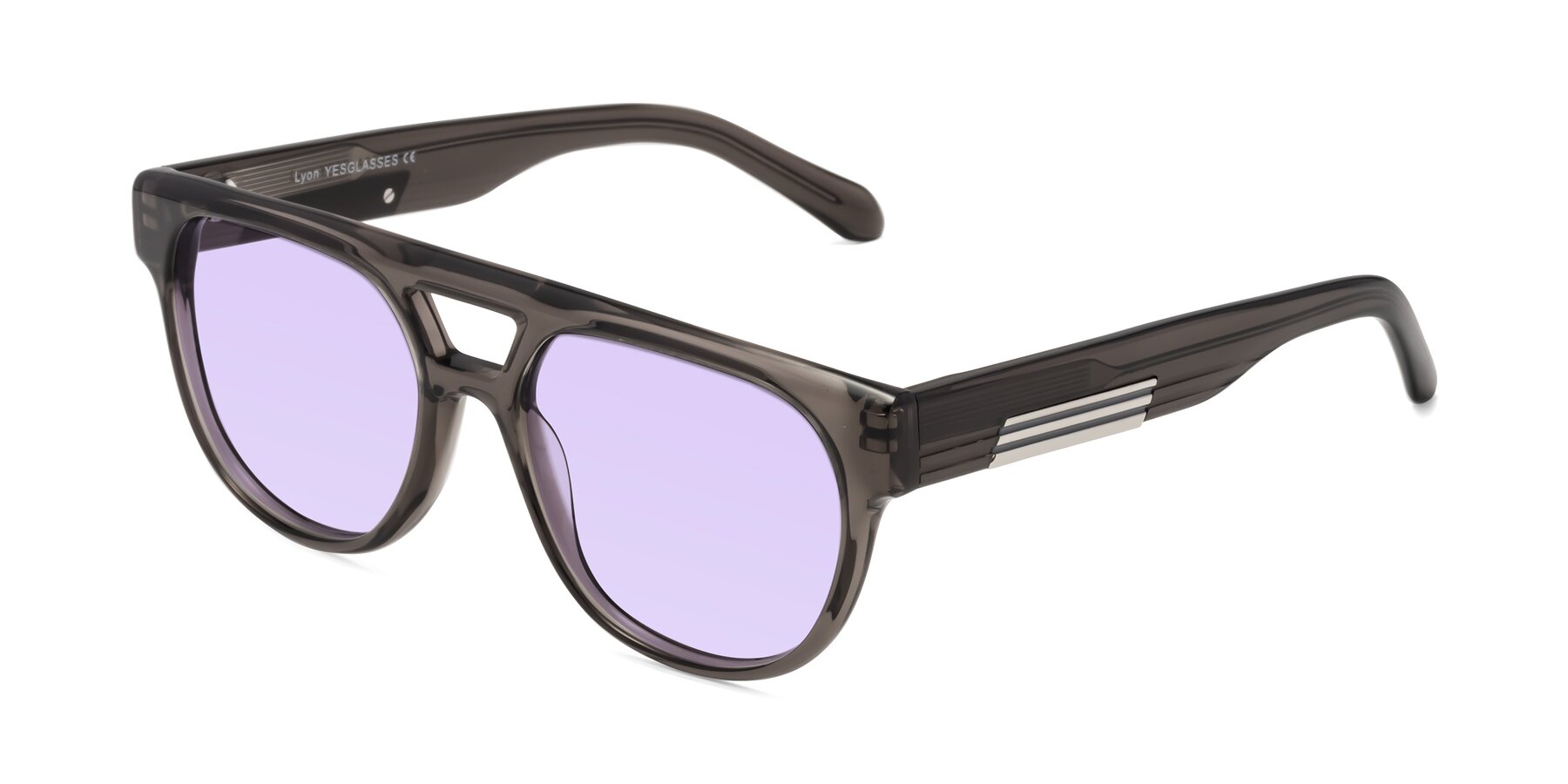 Angle of Lyon in Charcoal Gray with Light Purple Tinted Lenses