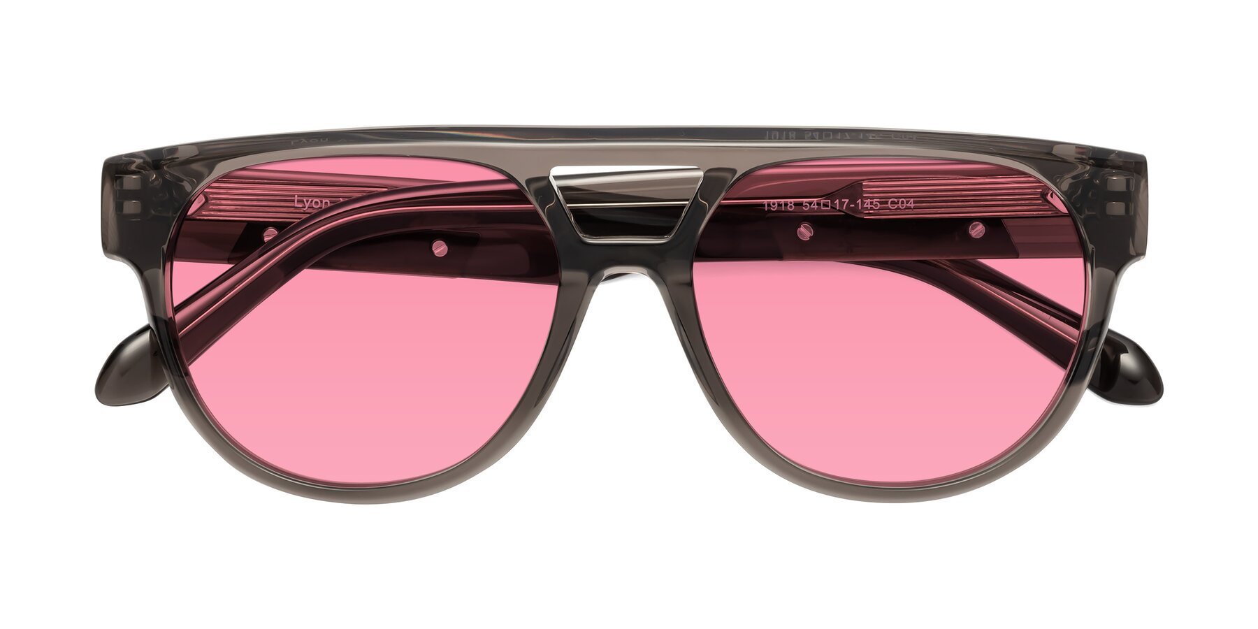 Folded Front of Lyon in Charcoal Gray with Pink Tinted Lenses
