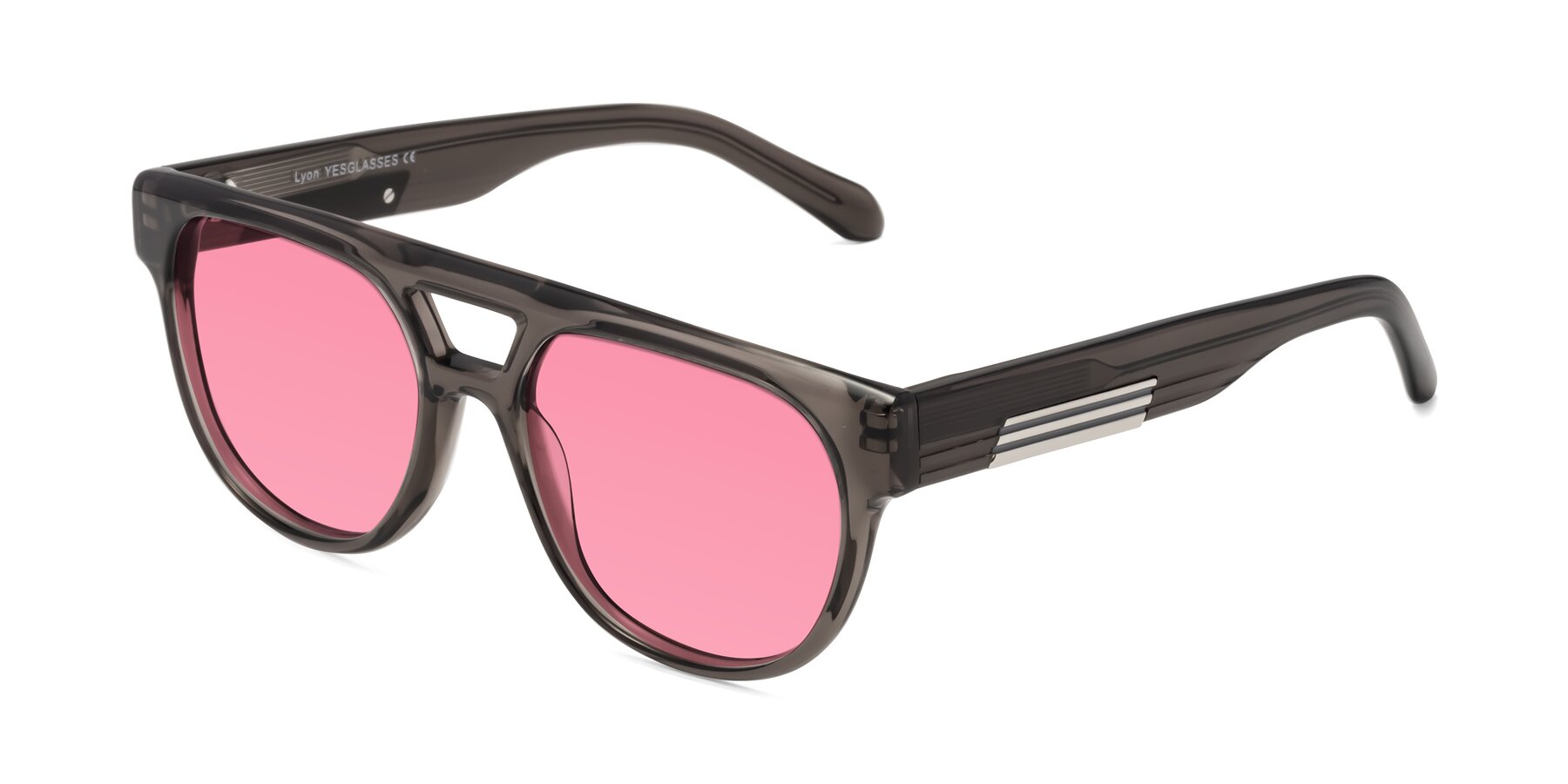 Angle of Lyon in Charcoal Gray with Pink Tinted Lenses