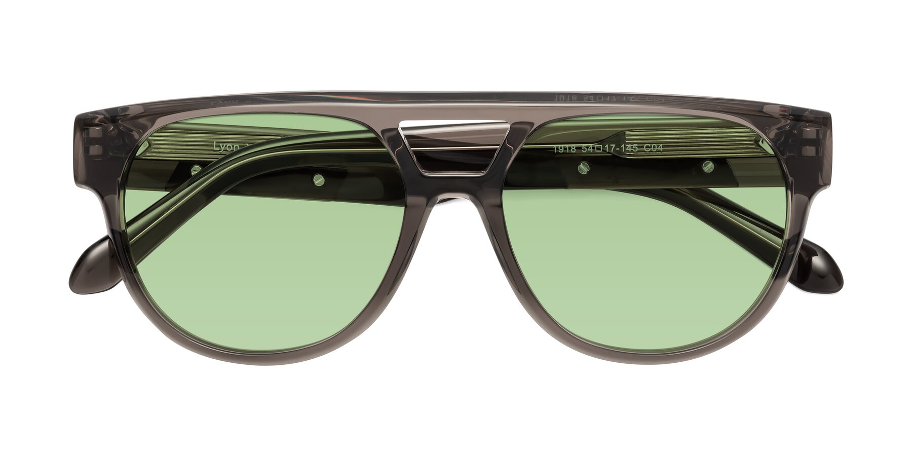 Folded Front of Lyon in Charcoal Gray with Medium Green Tinted Lenses
