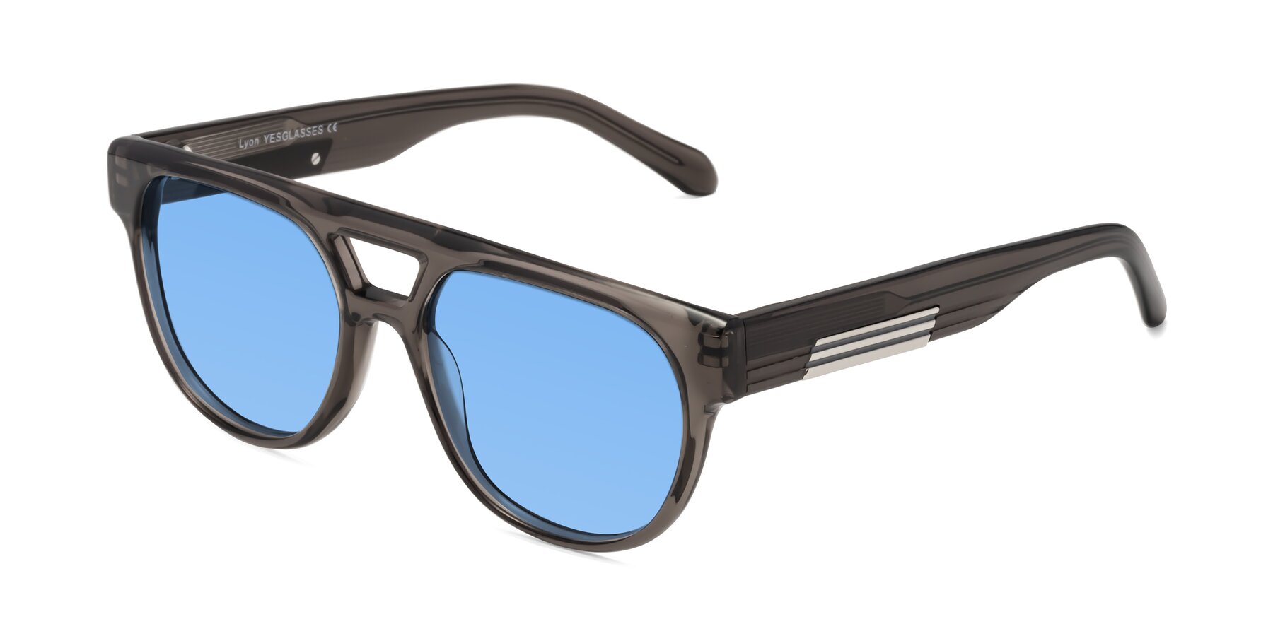 Angle of Lyon in Charcoal Gray with Medium Blue Tinted Lenses