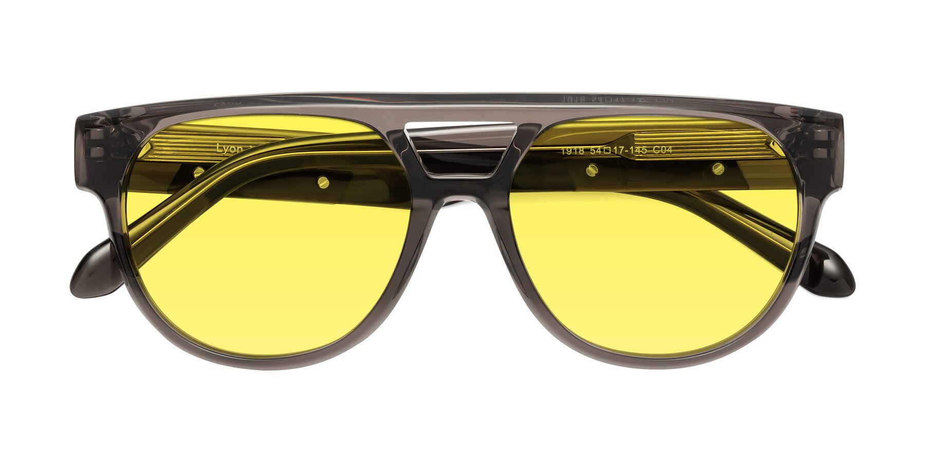 Folded Front of Lyon in Charcoal Gray with Medium Yellow Tinted Lenses
