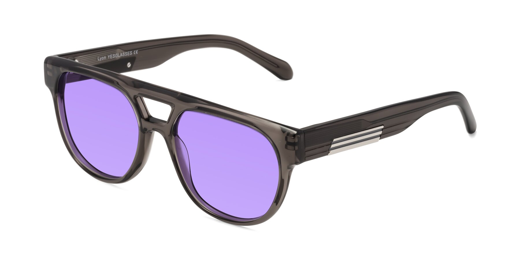Angle of Lyon in Charcoal Gray with Medium Purple Tinted Lenses