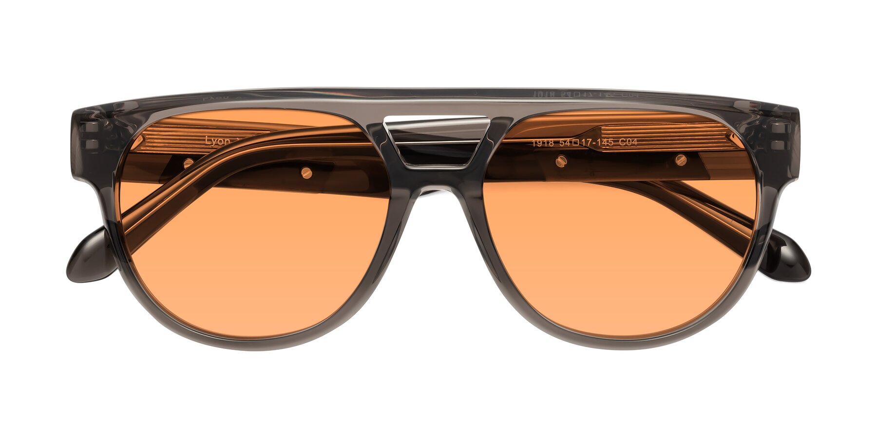 Folded Front of Lyon in Charcoal Gray with Medium Orange Tinted Lenses