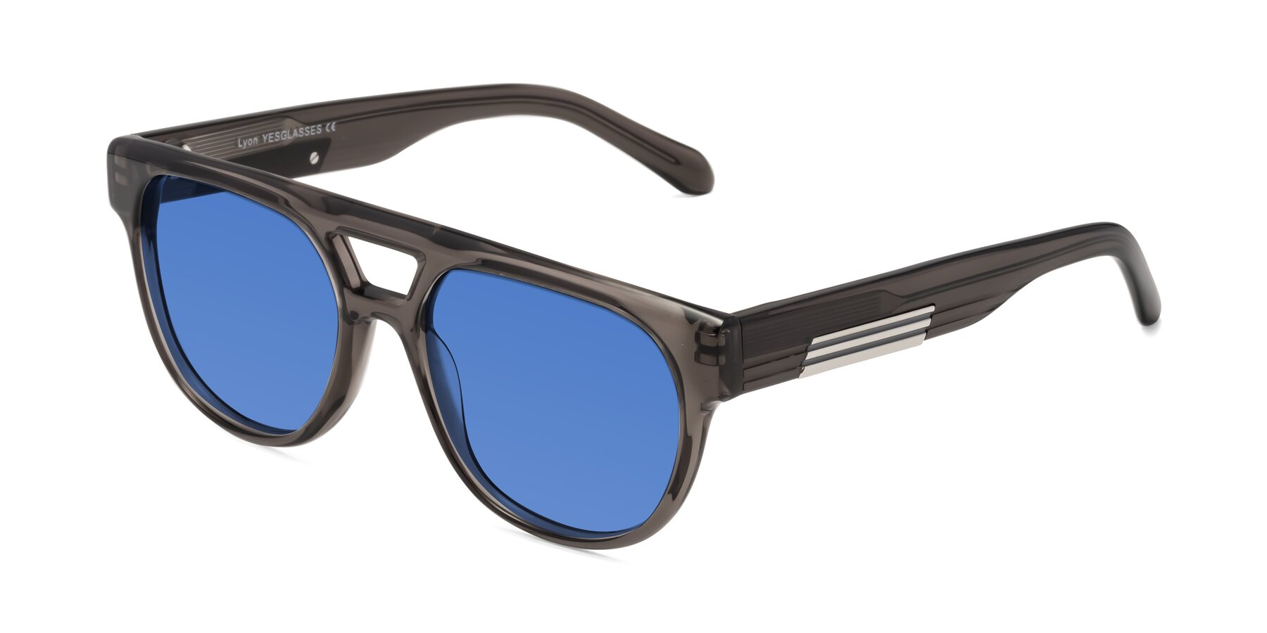 Angle of Lyon in Charcoal Gray with Blue Tinted Lenses