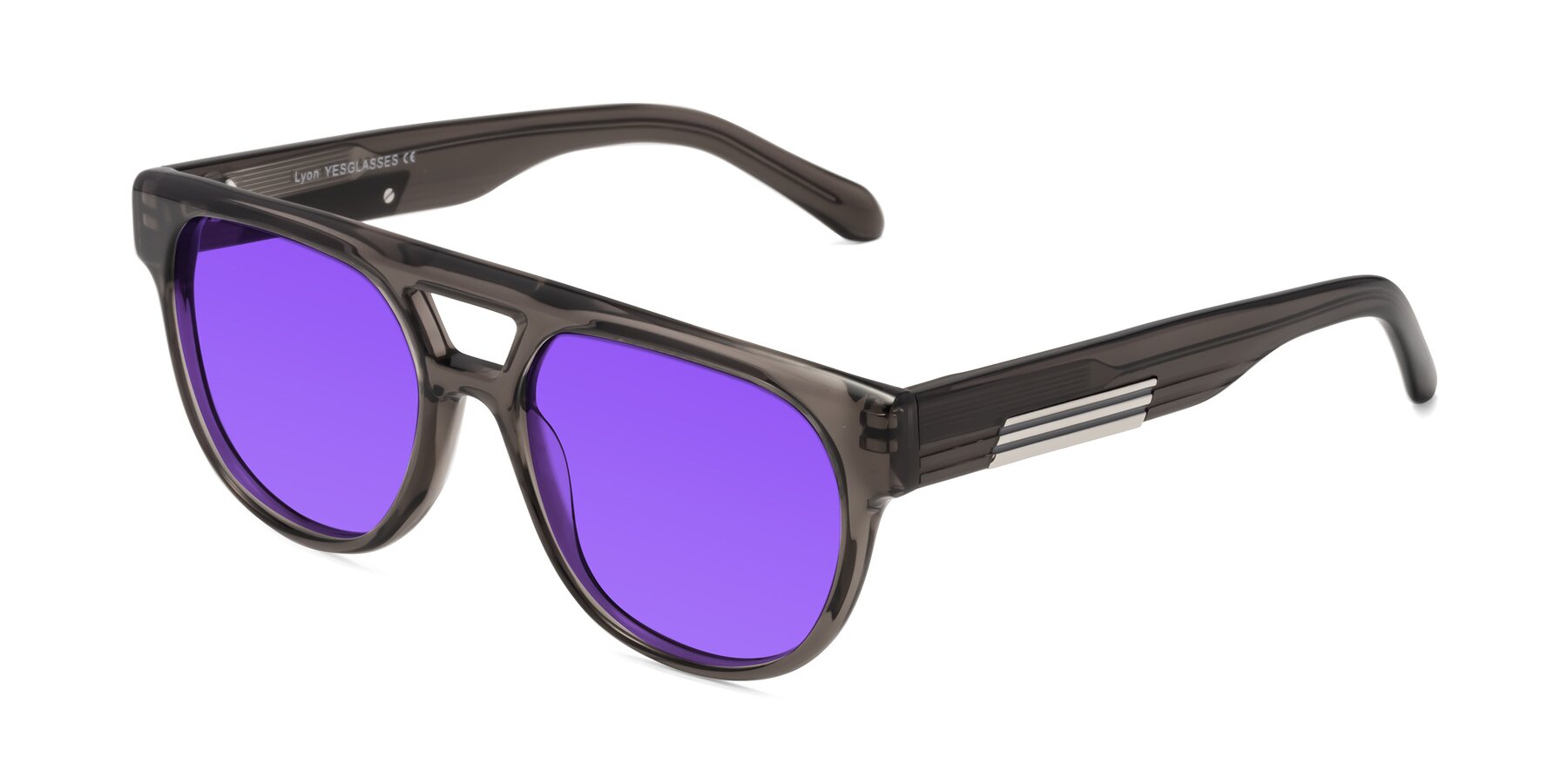 Angle of Lyon in Charcoal Gray with Purple Tinted Lenses
