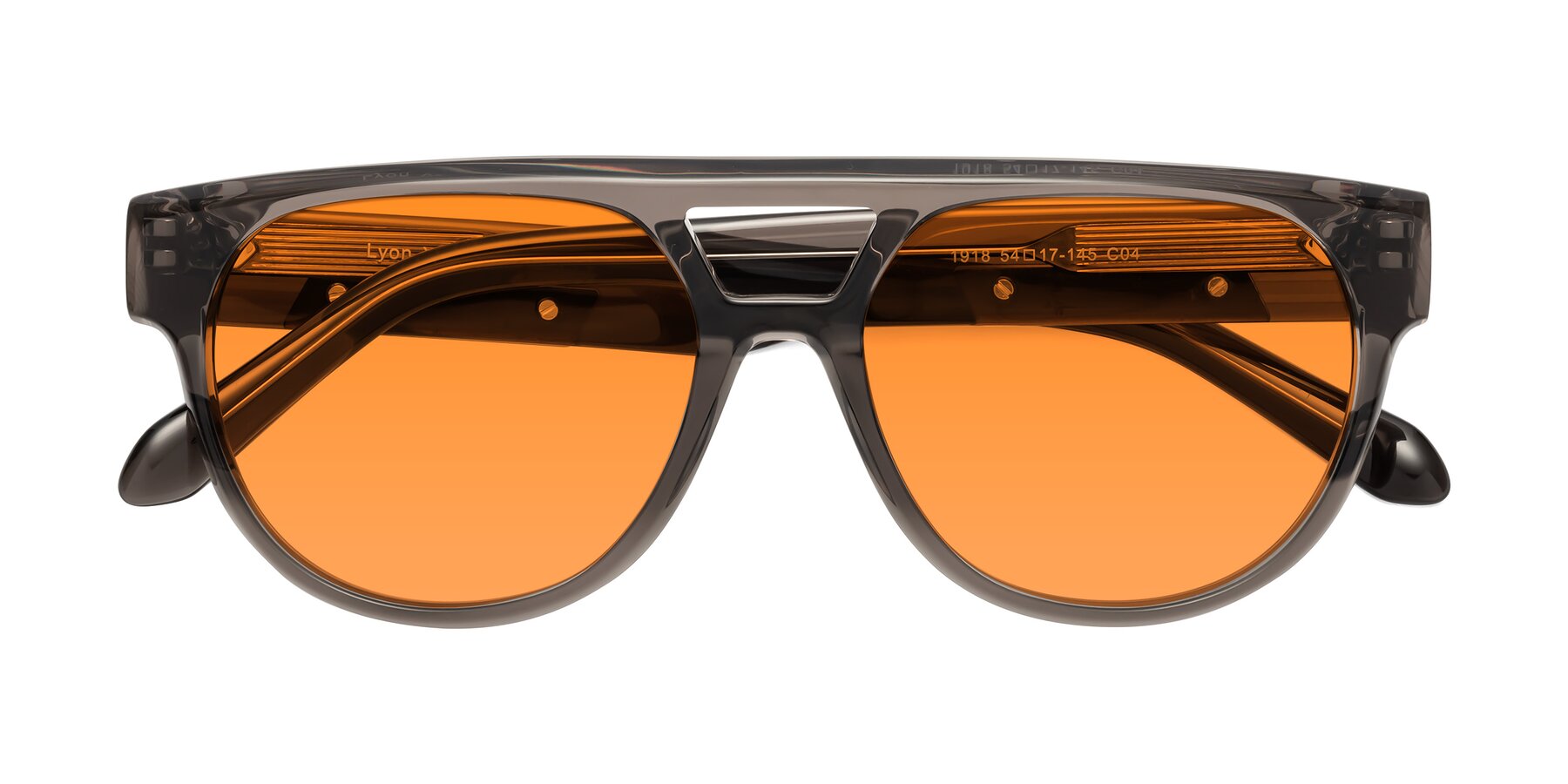 Folded Front of Lyon in Charcoal Gray with Orange Tinted Lenses