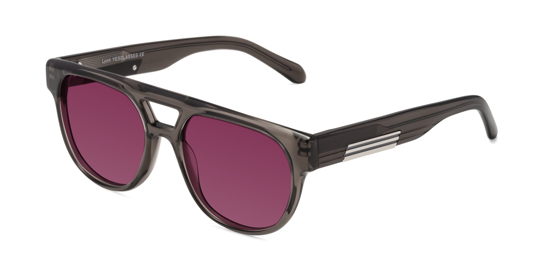 Angle of Lyon in Charcoal Gray with Wine Tinted Lenses