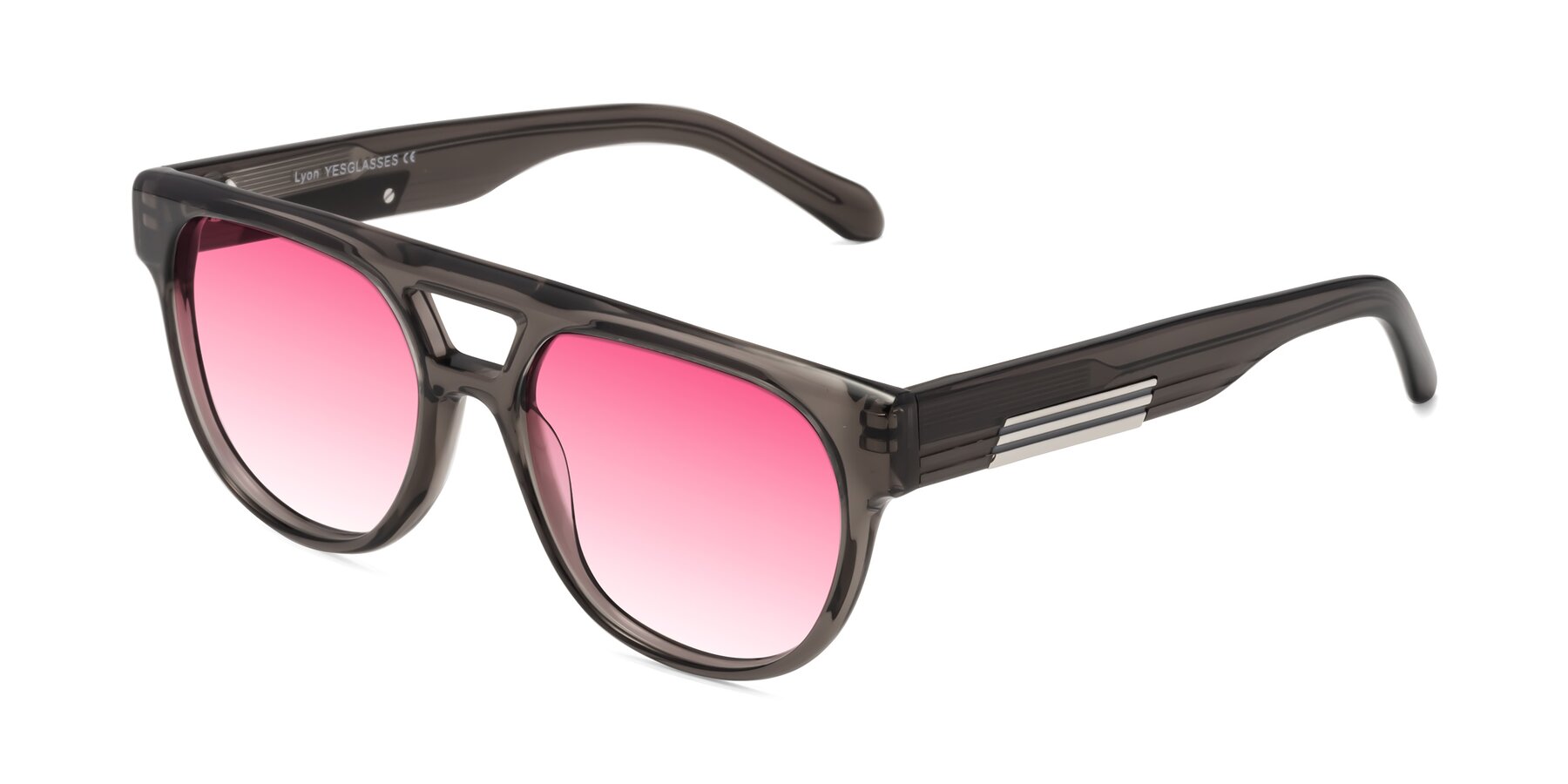 Angle of Lyon in Charcoal Gray with Pink Gradient Lenses