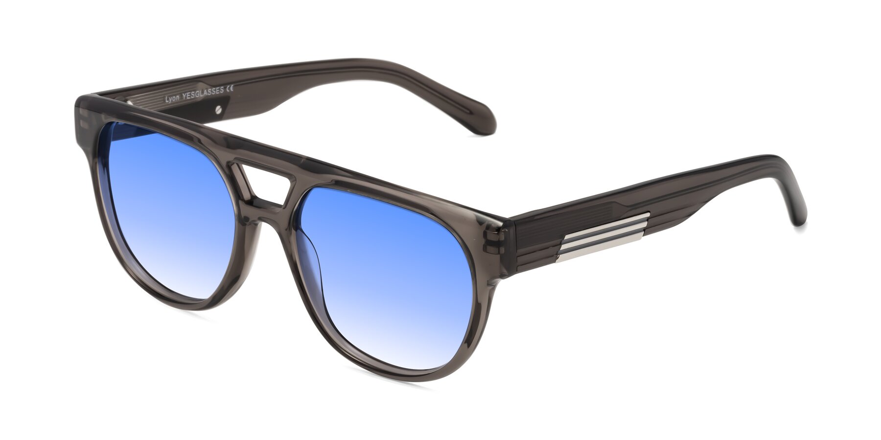 Angle of Lyon in Charcoal Gray with Blue Gradient Lenses