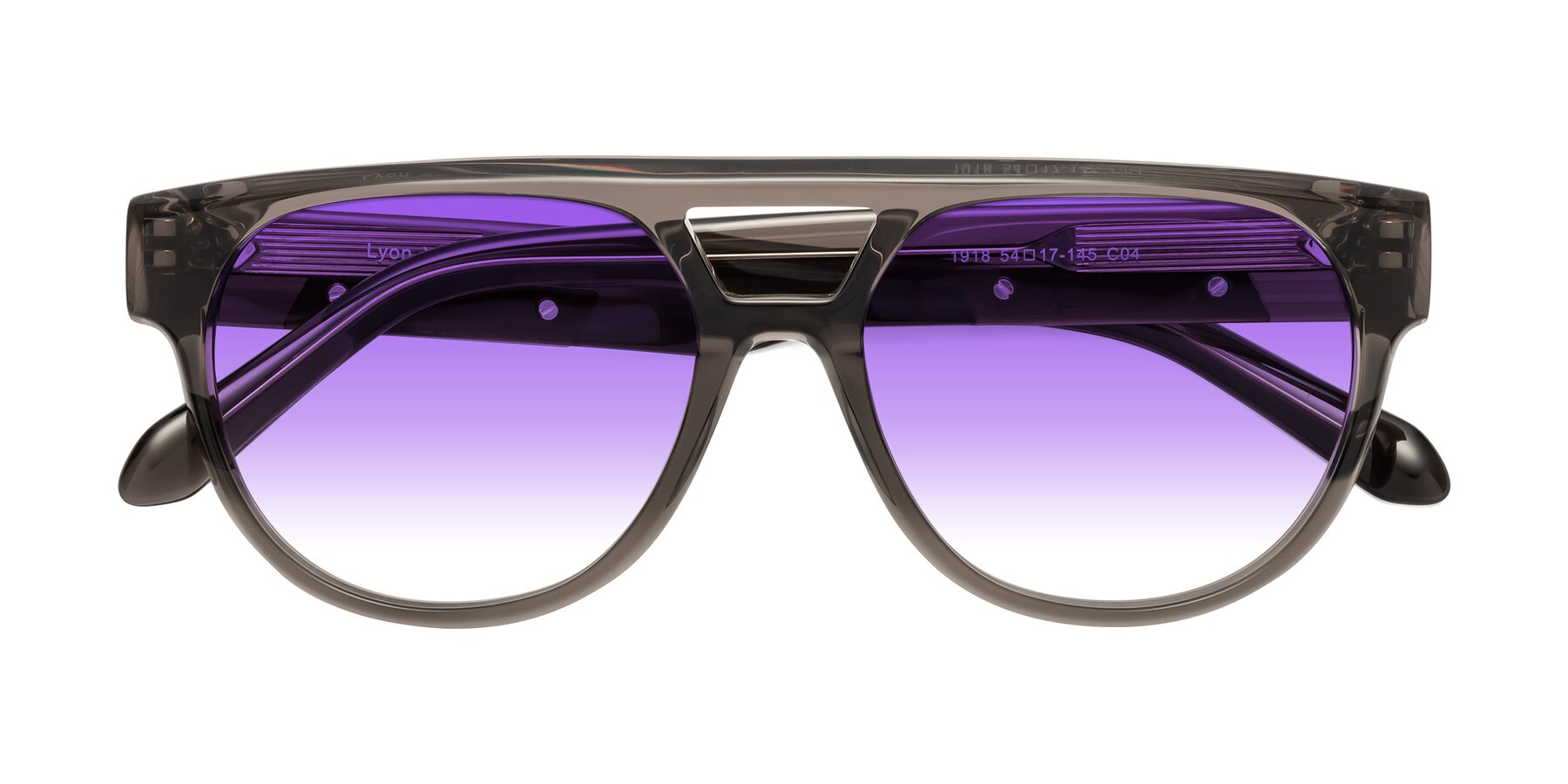 Folded Front of Lyon in Charcoal Gray with Purple Gradient Lenses