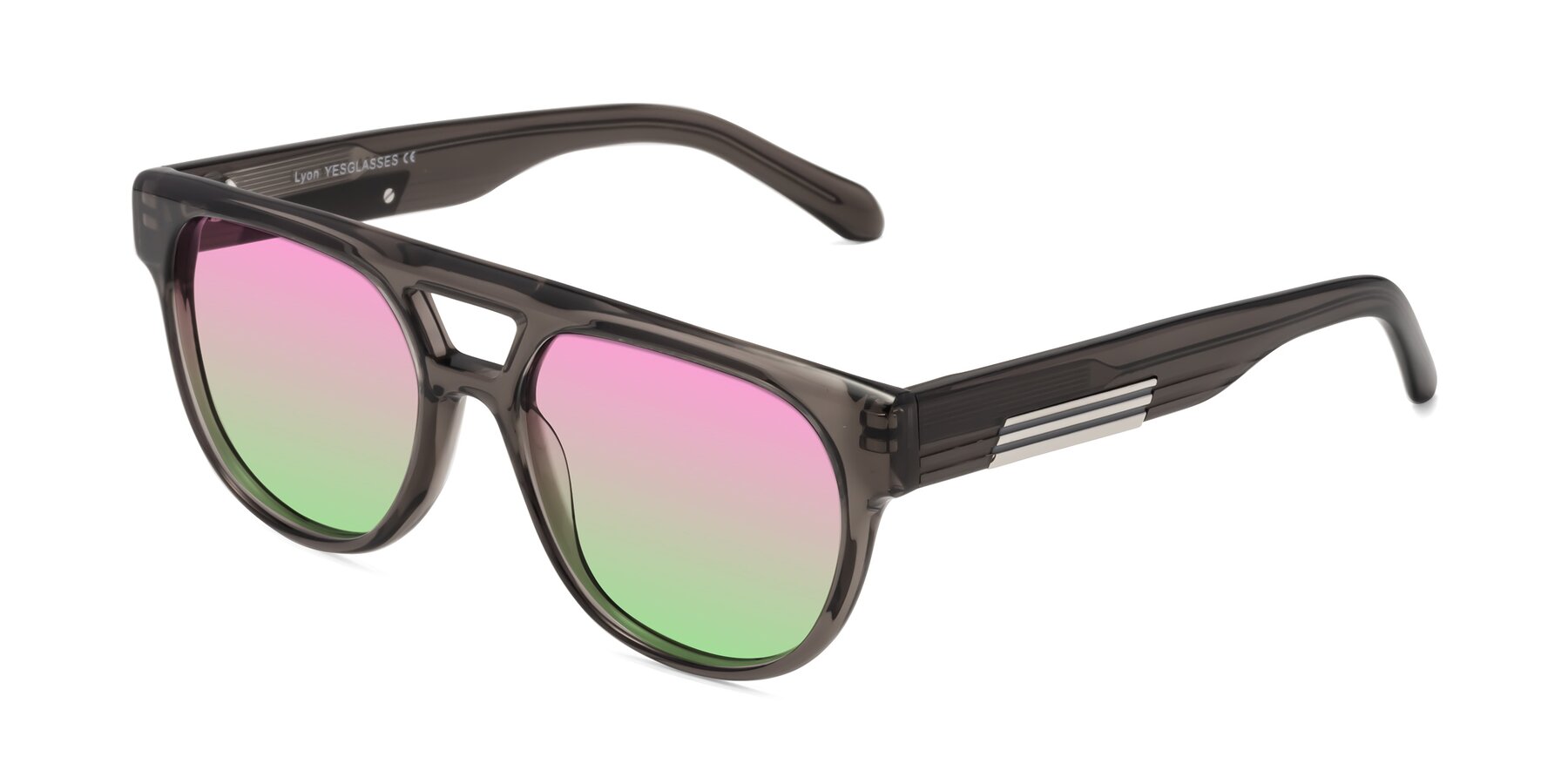 Angle of Lyon in Charcoal Gray with Pink / Green Gradient Lenses