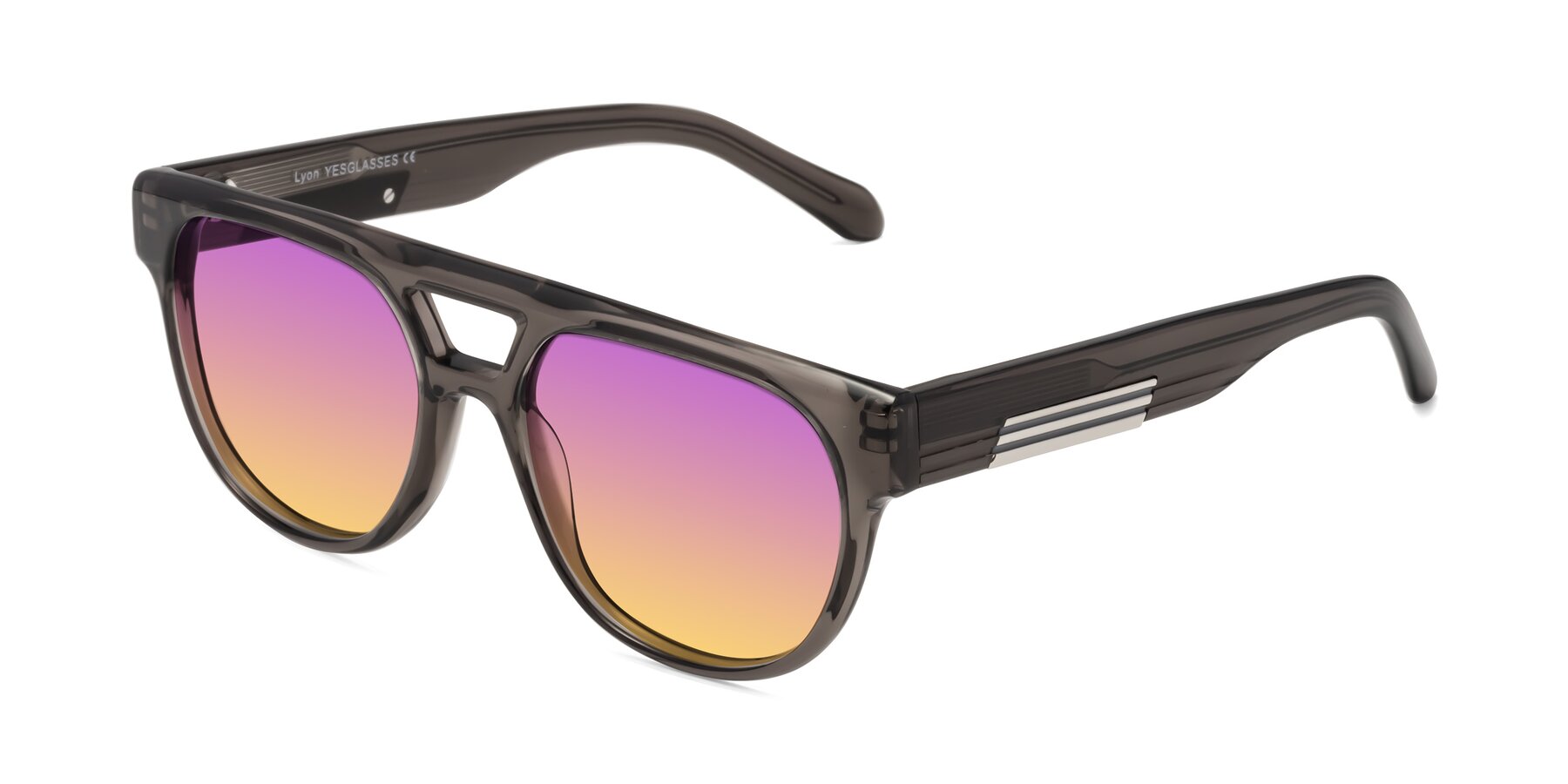 Angle of Lyon in Charcoal Gray with Purple / Yellow Gradient Lenses