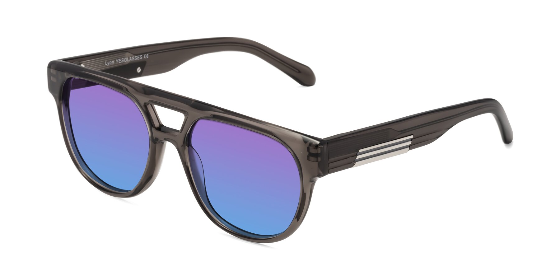 Angle of Lyon in Charcoal Gray with Purple / Blue Gradient Lenses