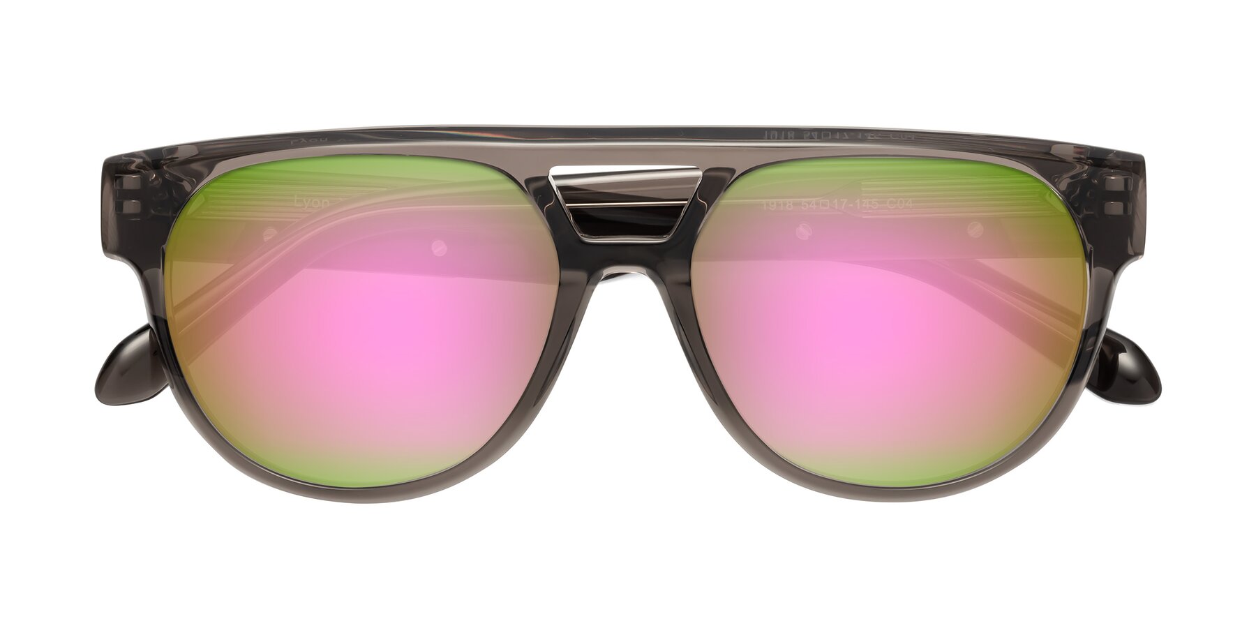Folded Front of Lyon in Charcoal Gray with Pink Mirrored Lenses