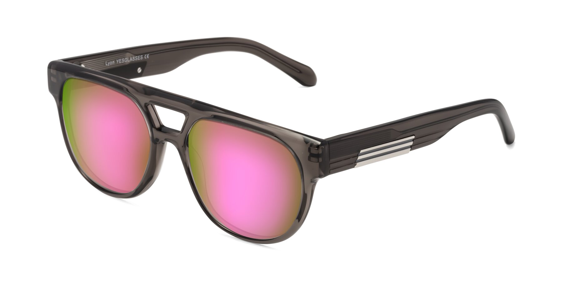 Angle of Lyon in Charcoal Gray with Pink Mirrored Lenses