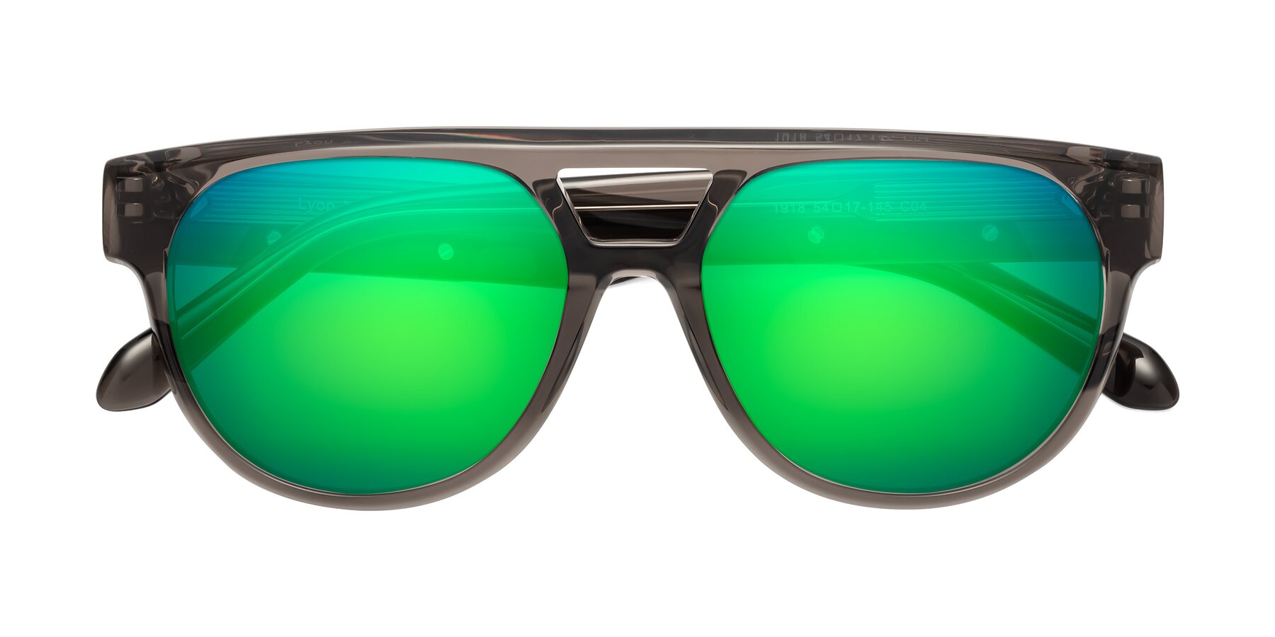 Folded Front of Lyon in Charcoal Gray with Green Mirrored Lenses