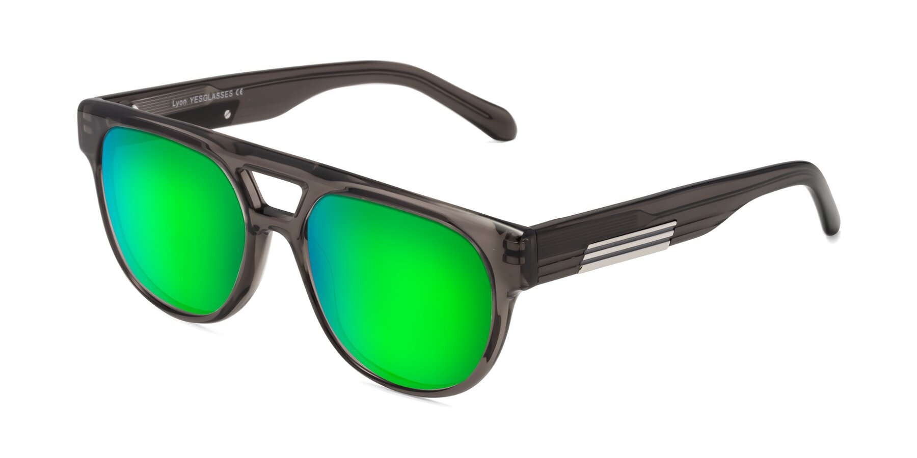 Angle of Lyon in Charcoal Gray with Green Mirrored Lenses