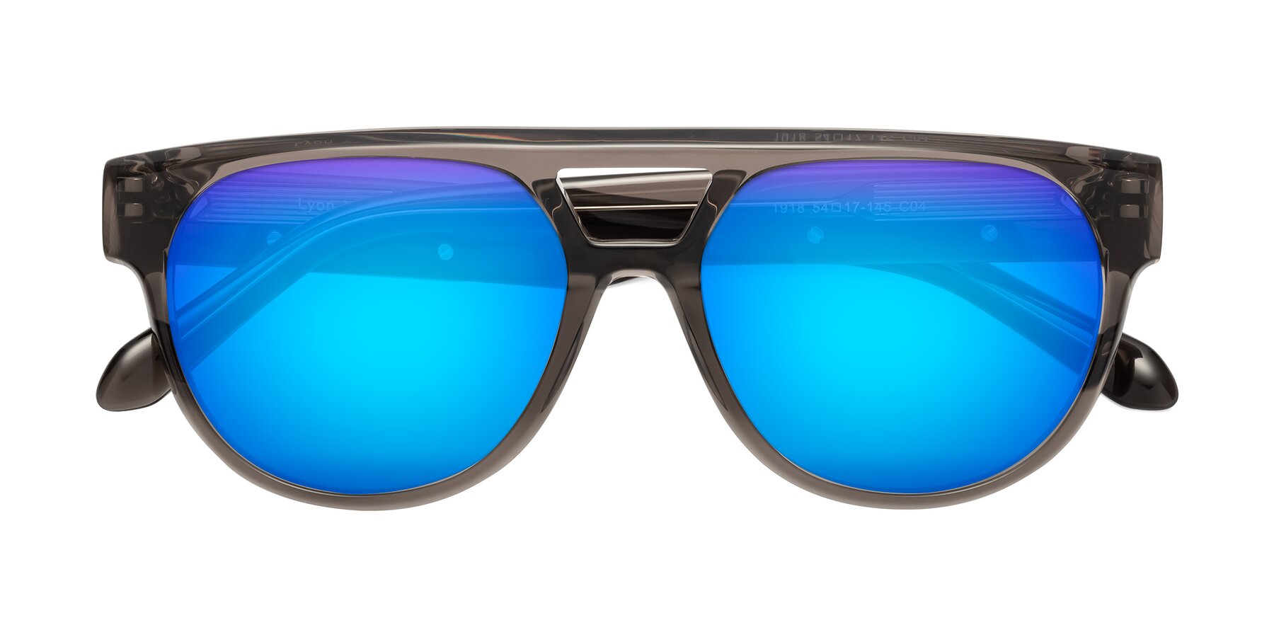 Folded Front of Lyon in Charcoal Gray with Blue Mirrored Lenses