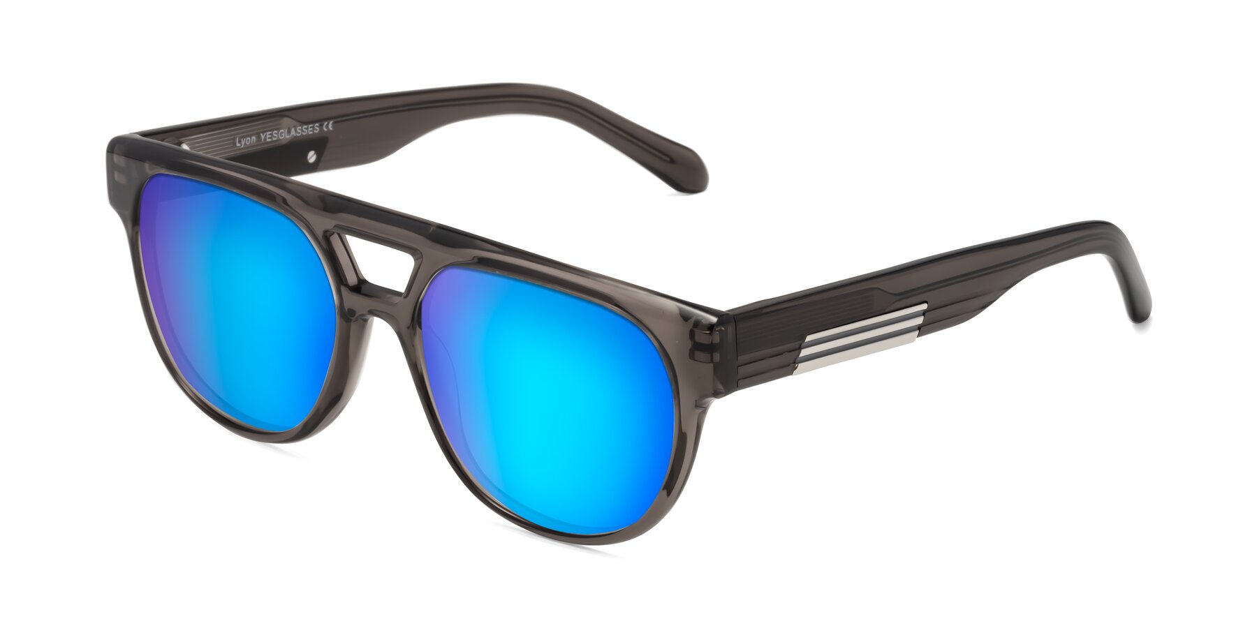 Angle of Lyon in Charcoal Gray with Blue Mirrored Lenses