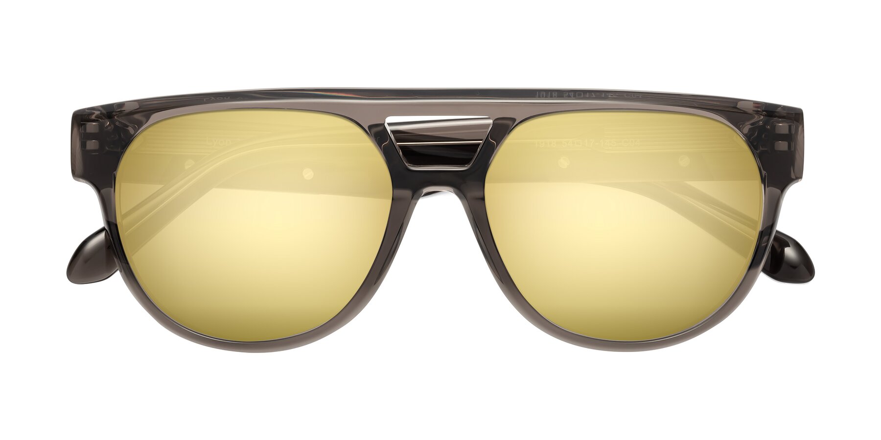 Folded Front of Lyon in Charcoal Gray with Gold Mirrored Lenses