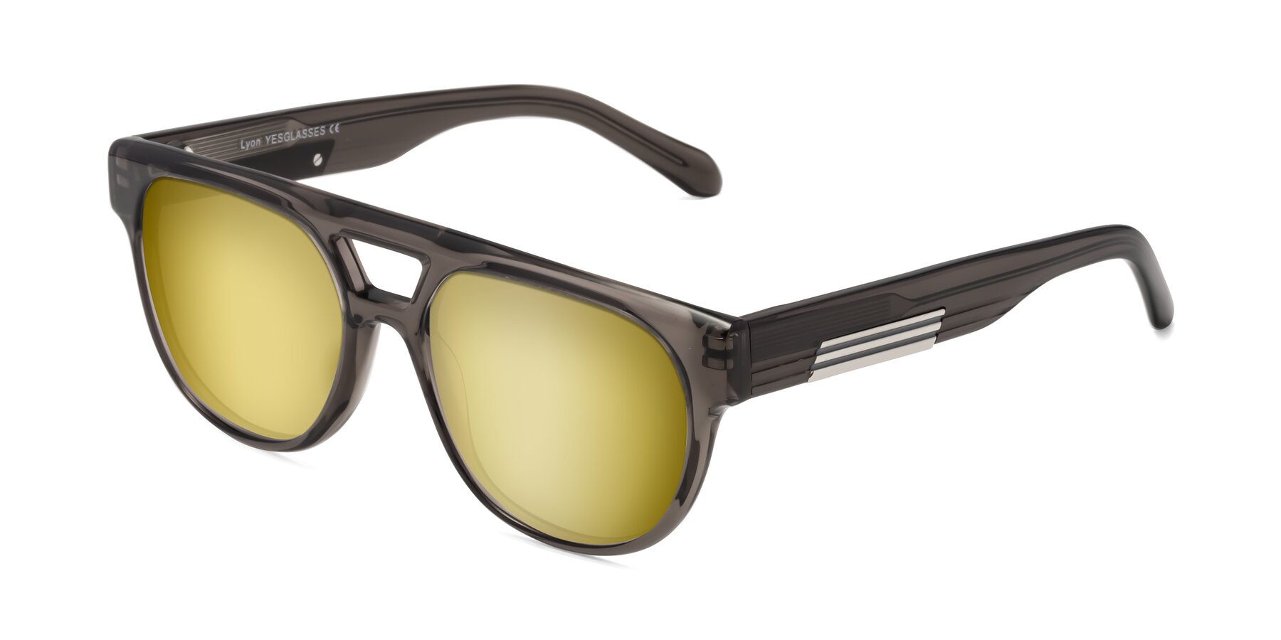 Angle of Lyon in Charcoal Gray with Gold Mirrored Lenses