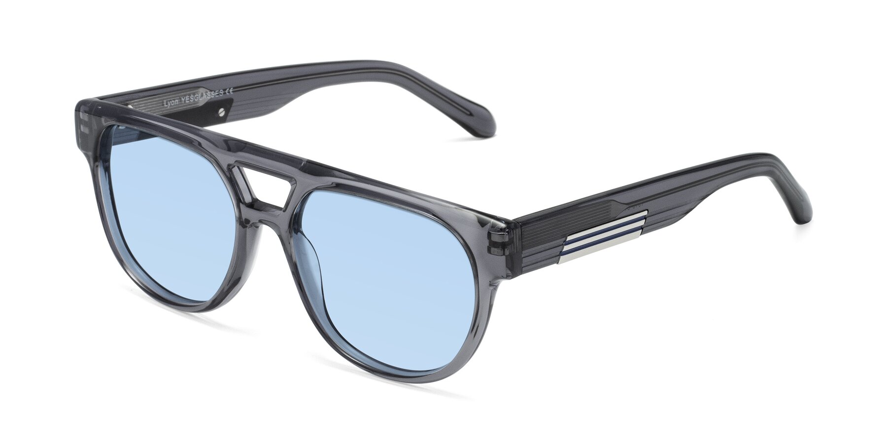 Angle of Lyon in Dim Gray with Light Blue Tinted Lenses