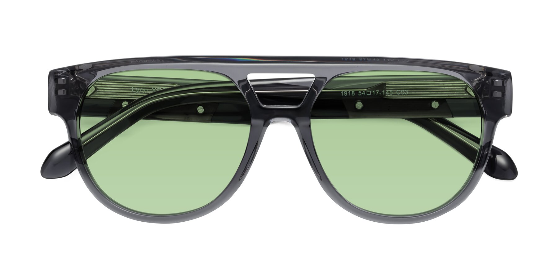 Folded Front of Lyon in Dim Gray with Medium Green Tinted Lenses