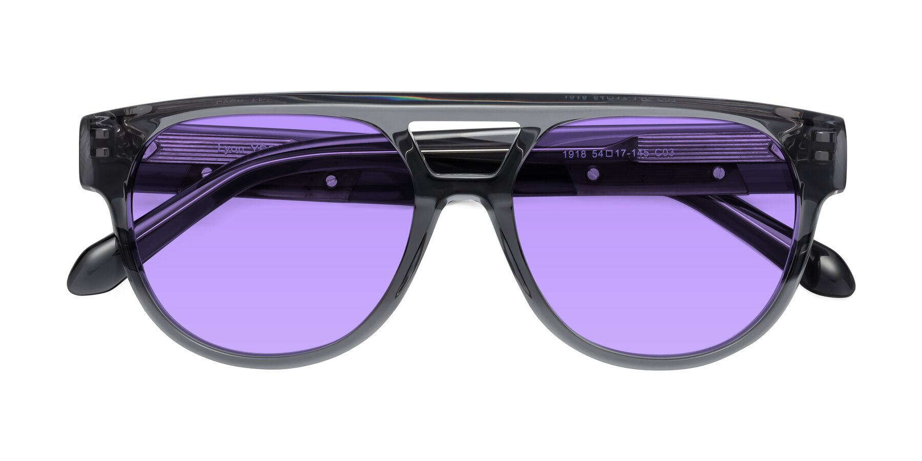 Folded Front of Lyon in Dim Gray with Medium Purple Tinted Lenses