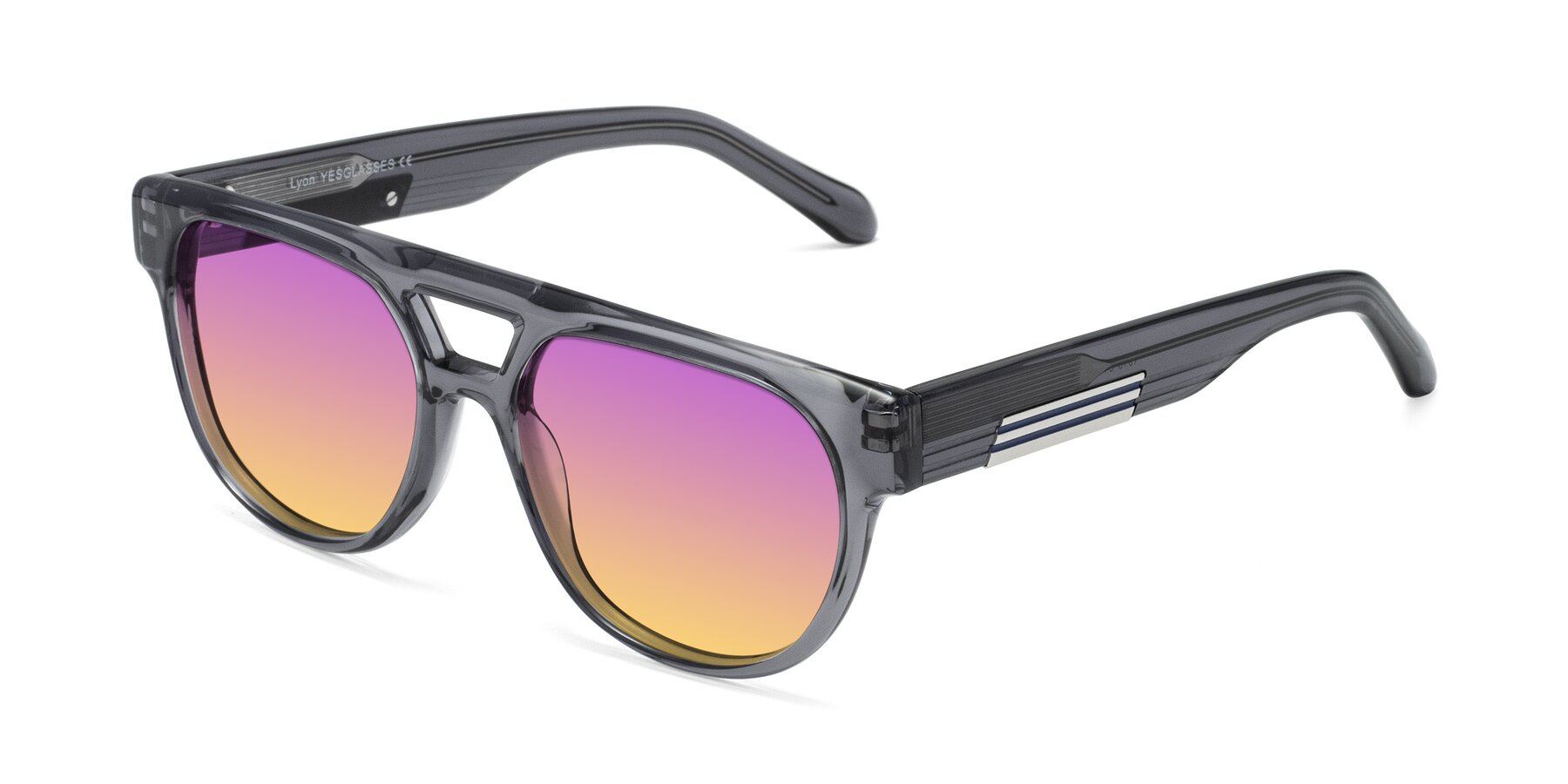 Angle of Lyon in Dim Gray with Purple / Yellow Gradient Lenses