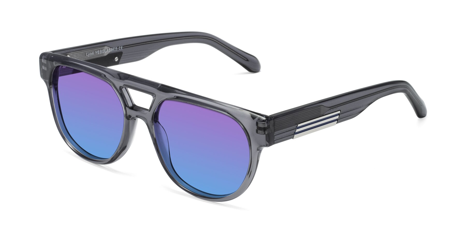 Angle of Lyon in Dim Gray with Purple / Blue Gradient Lenses