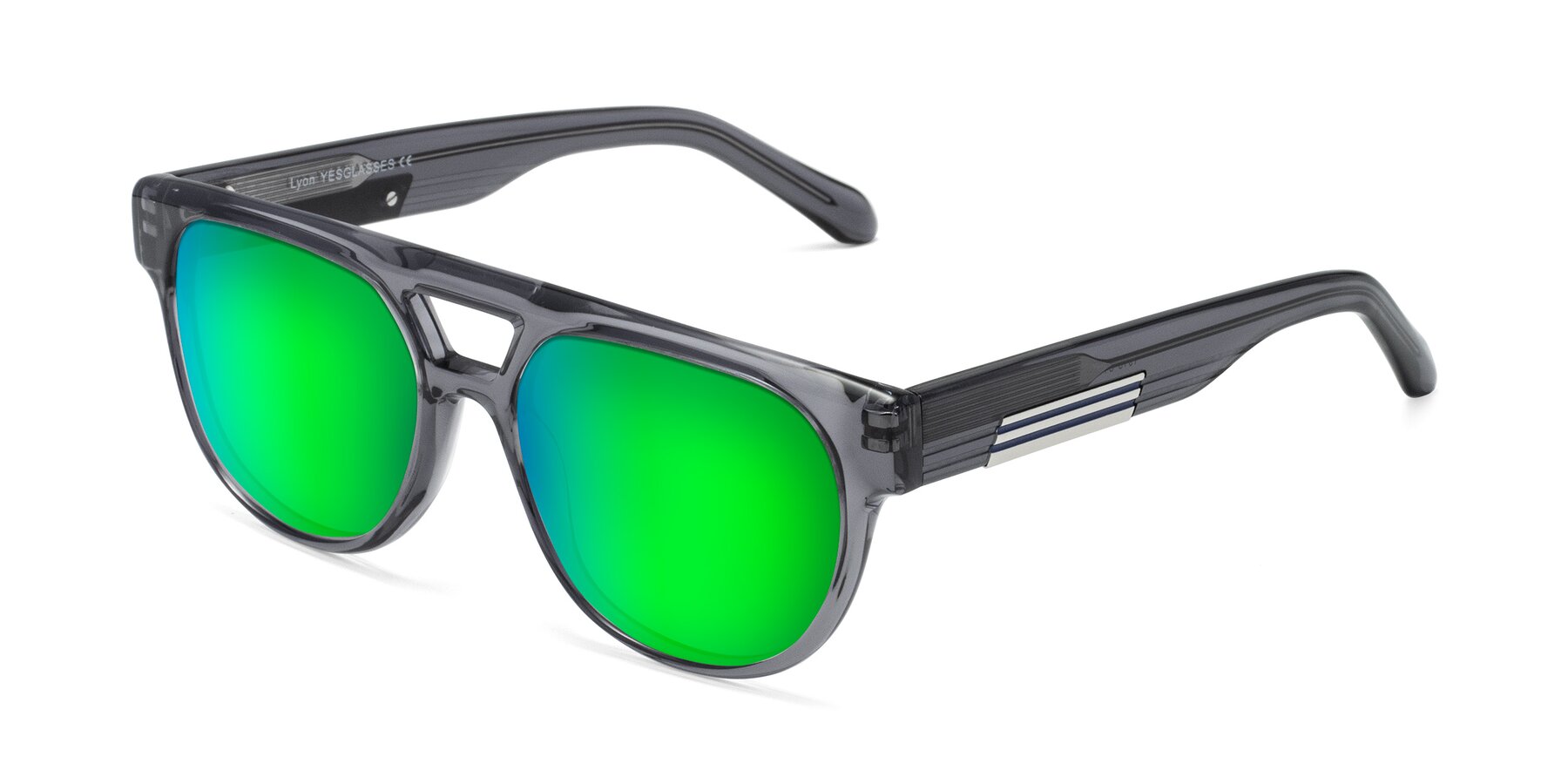 Angle of Lyon in Dim Gray with Green Mirrored Lenses