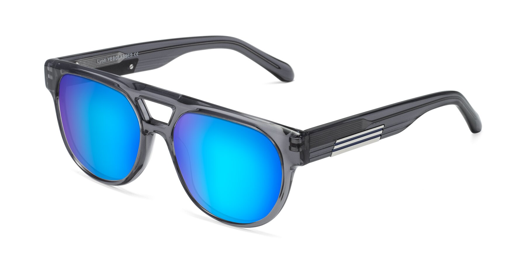 Angle of Lyon in Dim Gray with Blue Mirrored Lenses