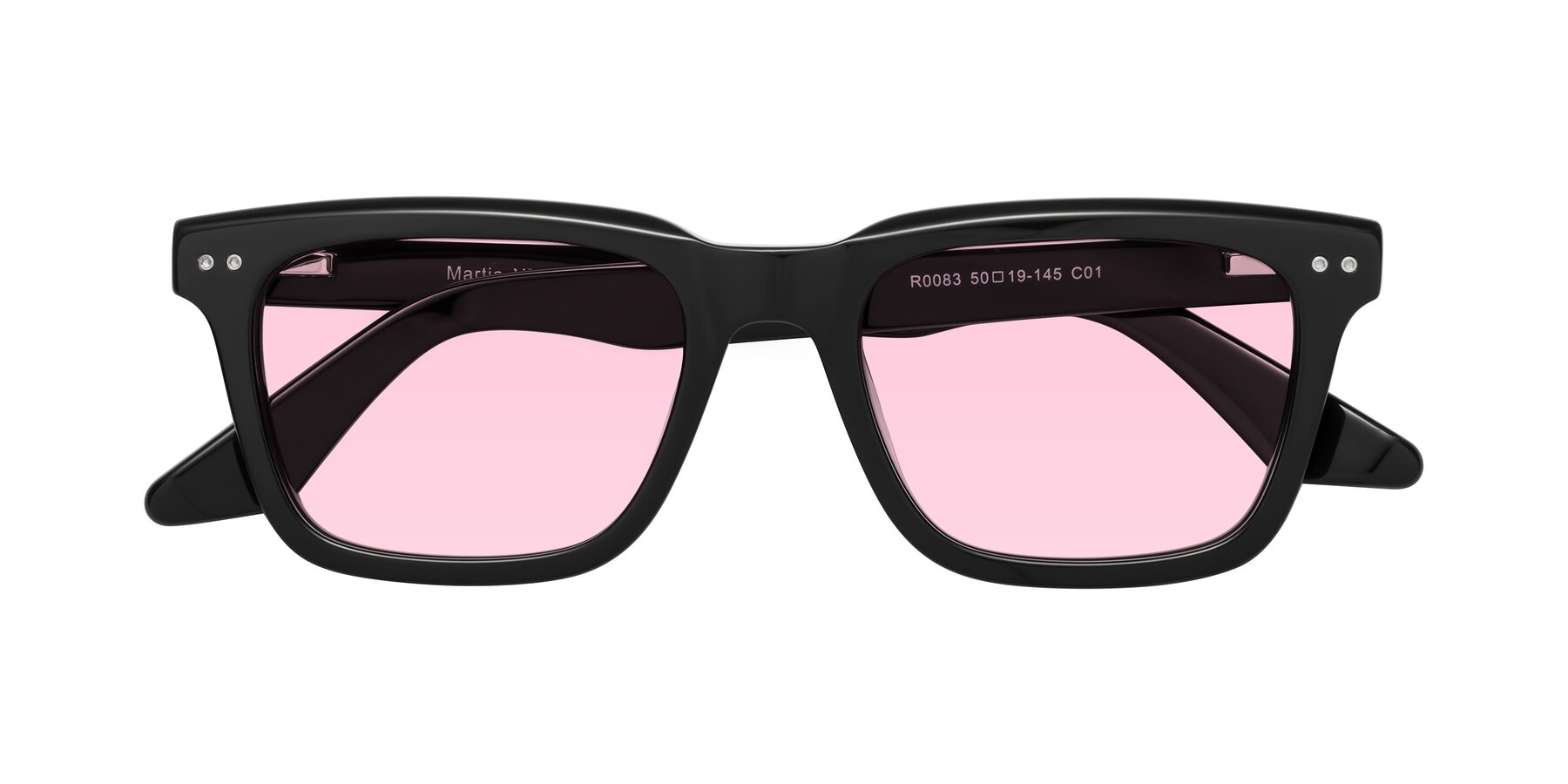 Folded Front of Martia in Black with Light Pink Tinted Lenses