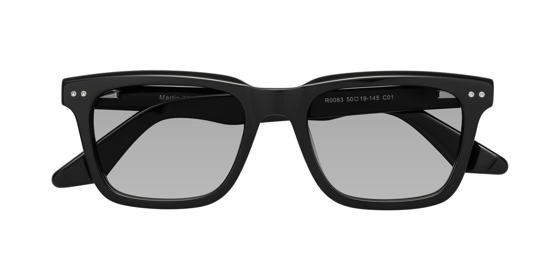 Folded Front of Martia in Black with Light Gray Tinted Lenses