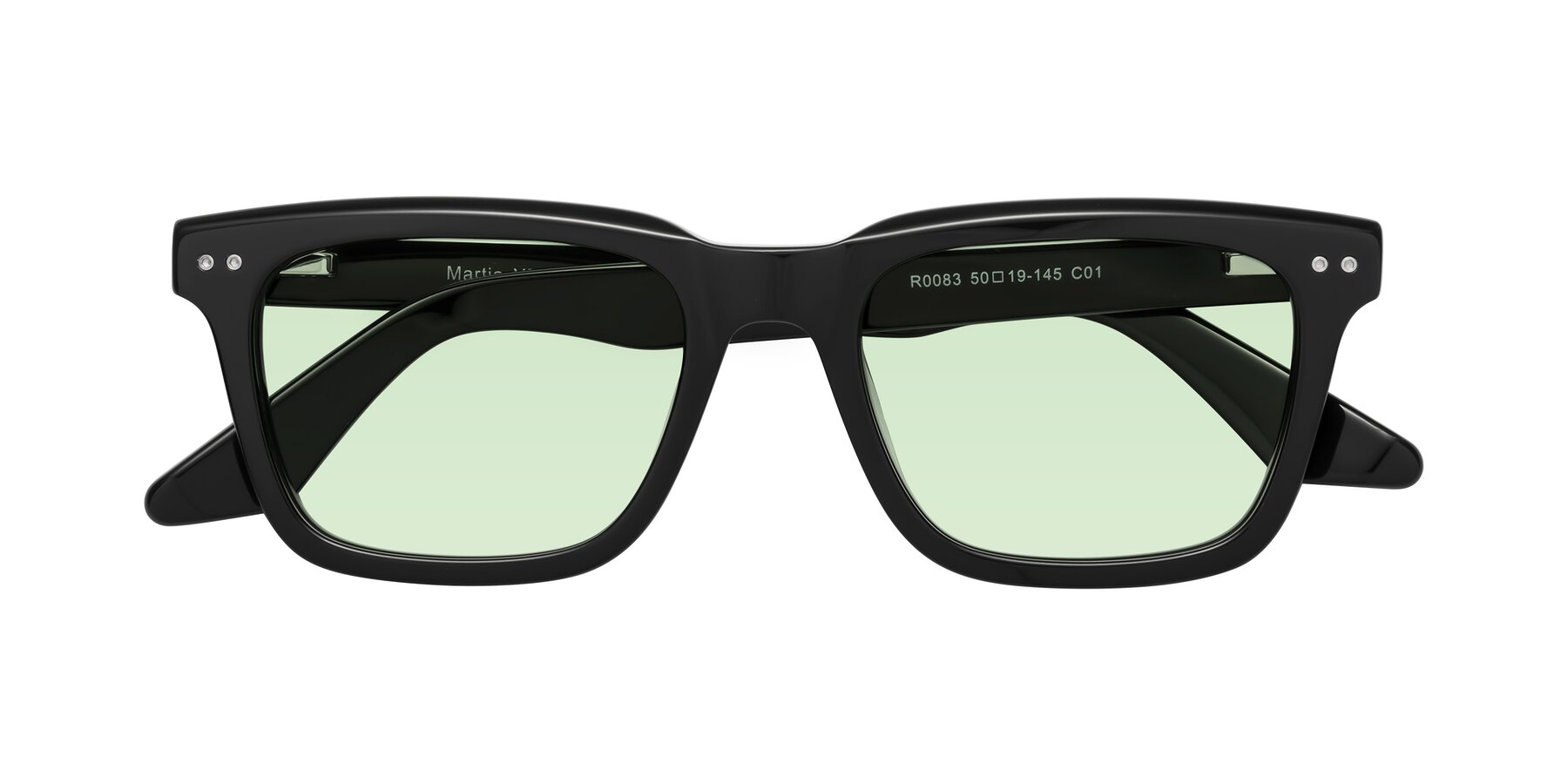 Folded Front of Martia in Black with Light Green Tinted Lenses