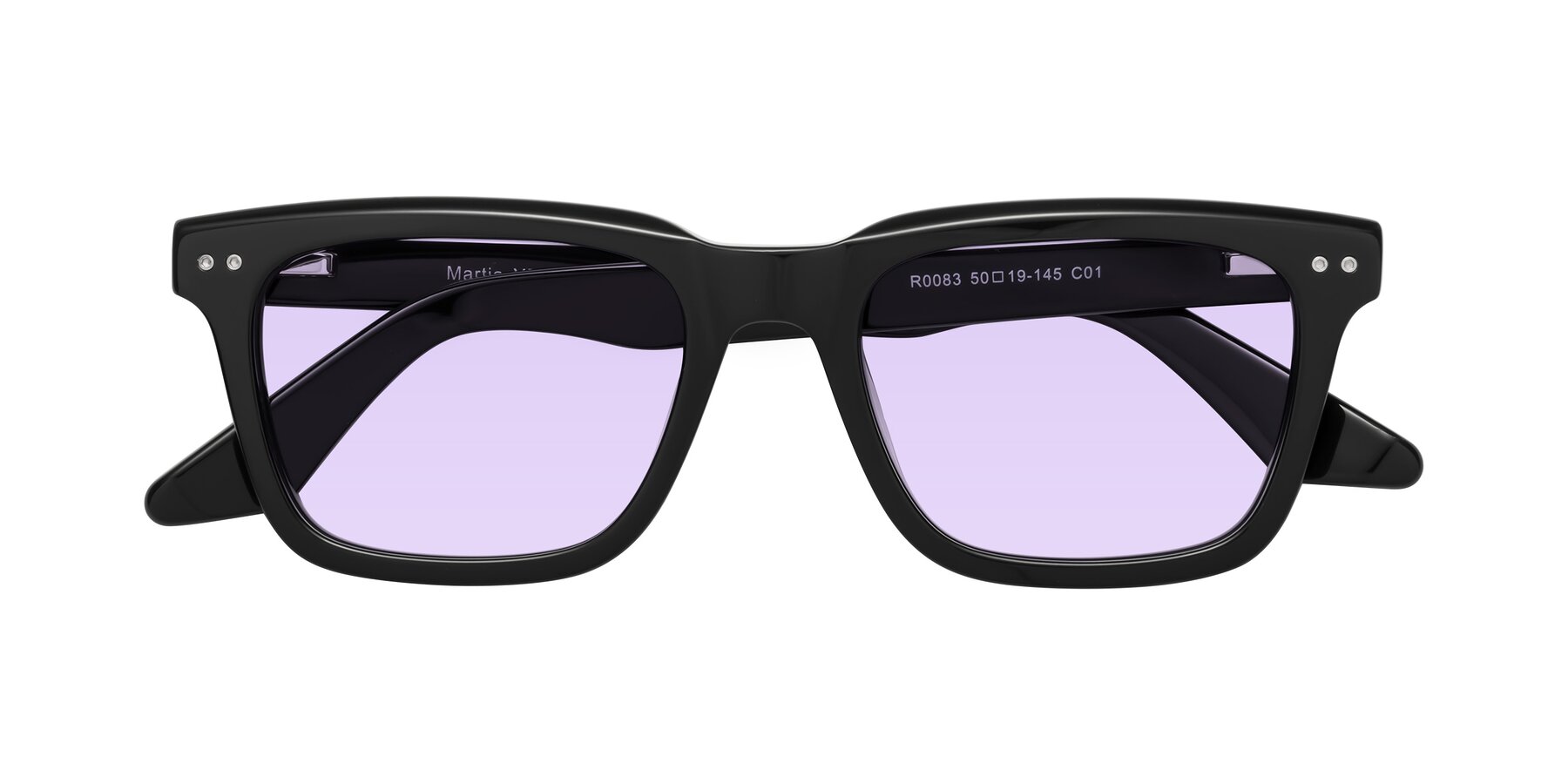 Folded Front of Martia in Black with Light Purple Tinted Lenses