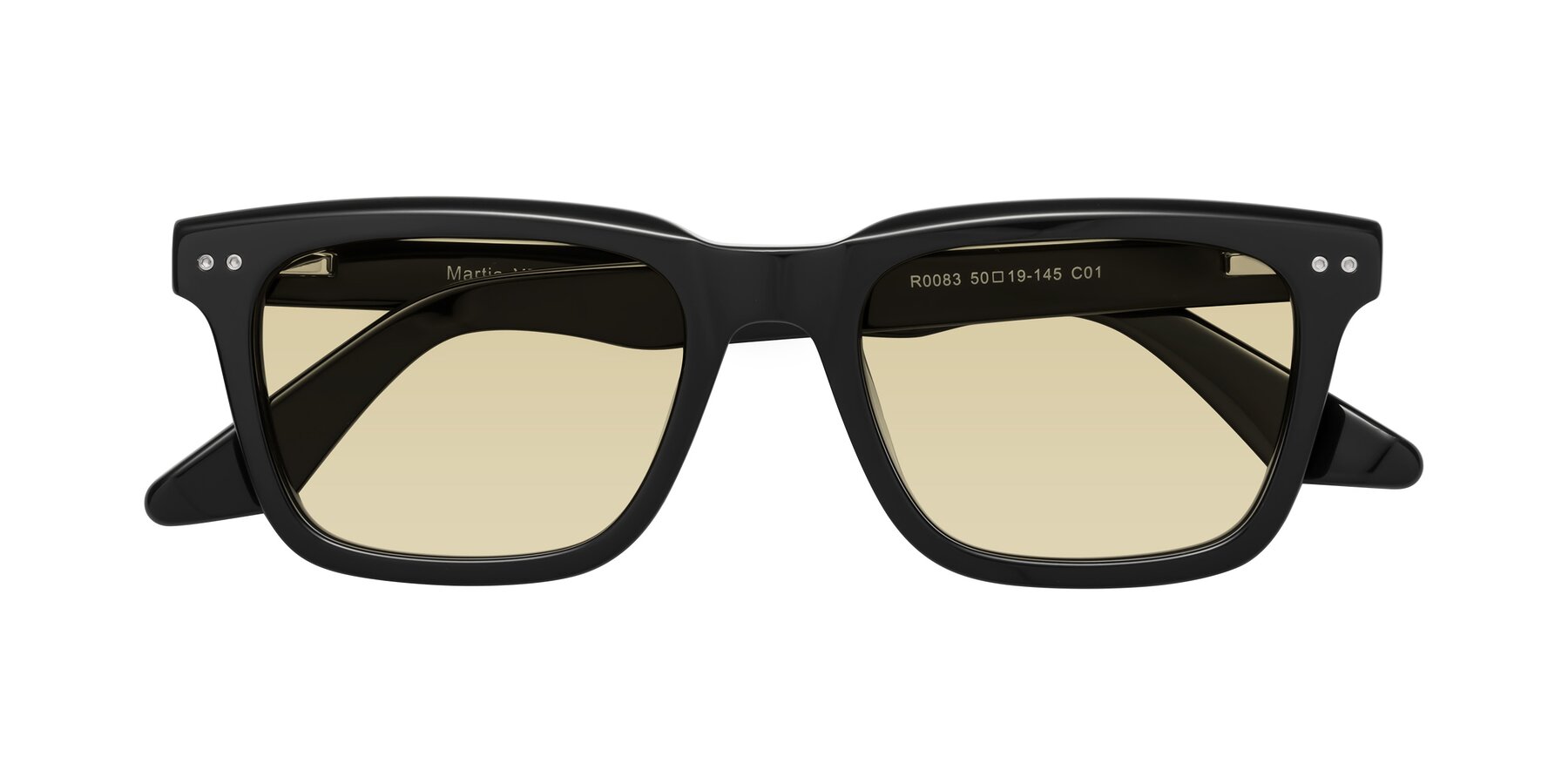 Folded Front of Martia in Black with Light Champagne Tinted Lenses