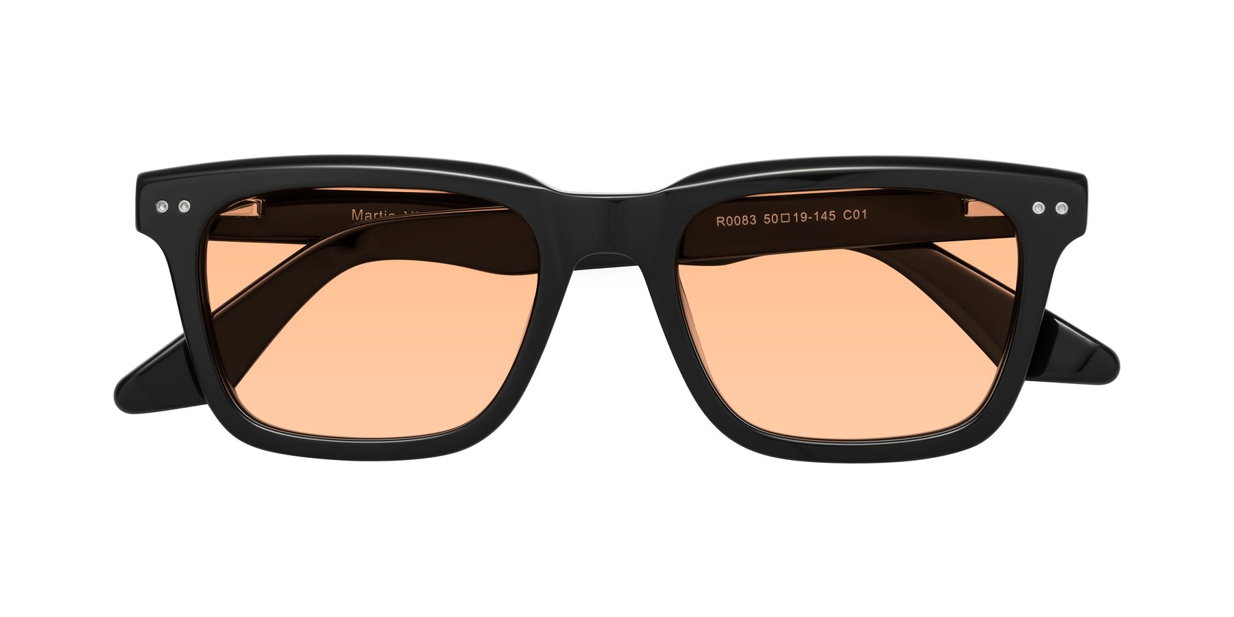 Folded Front of Martia in Black with Light Orange Tinted Lenses