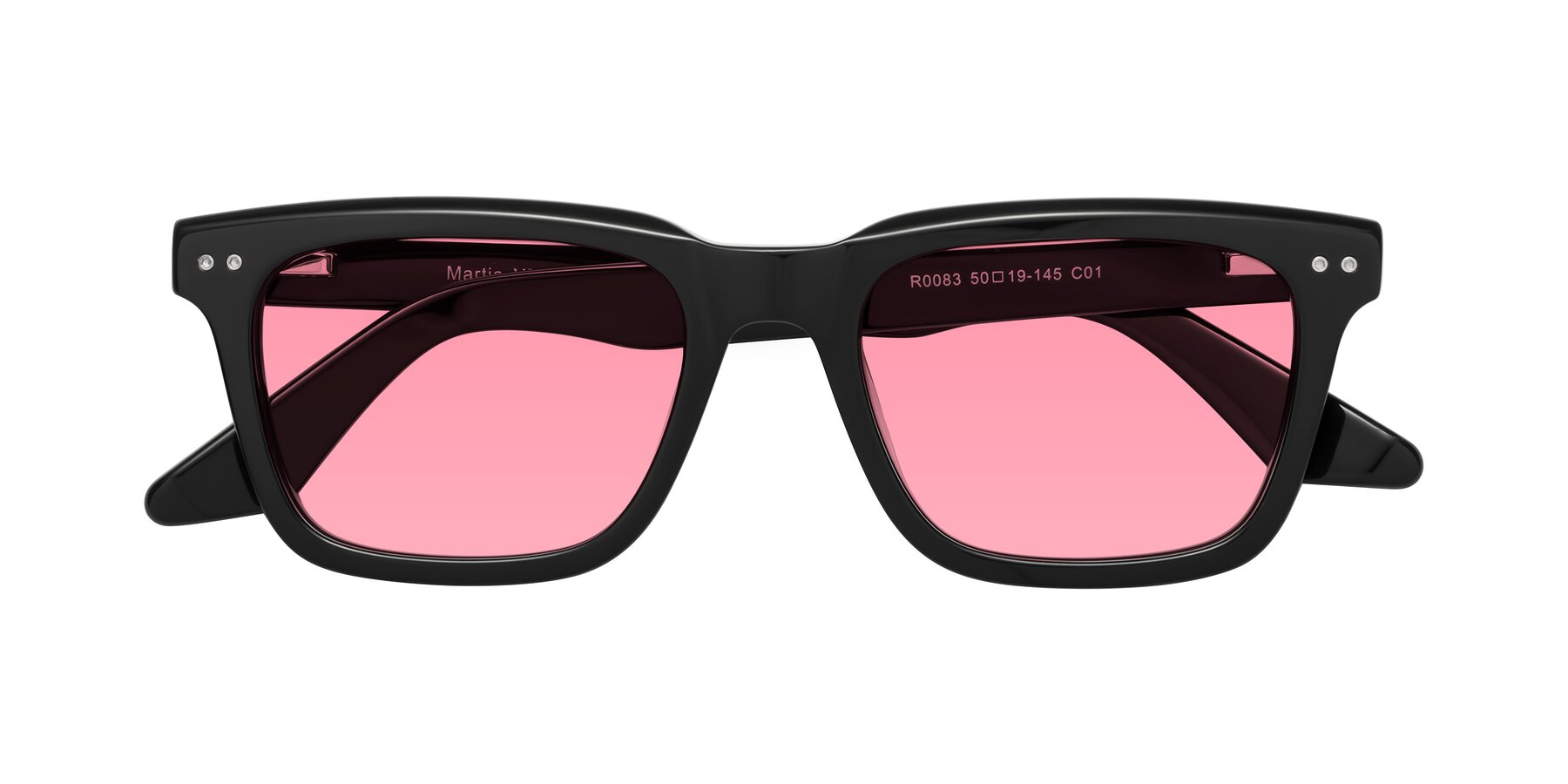 Folded Front of Martia in Black with Pink Tinted Lenses