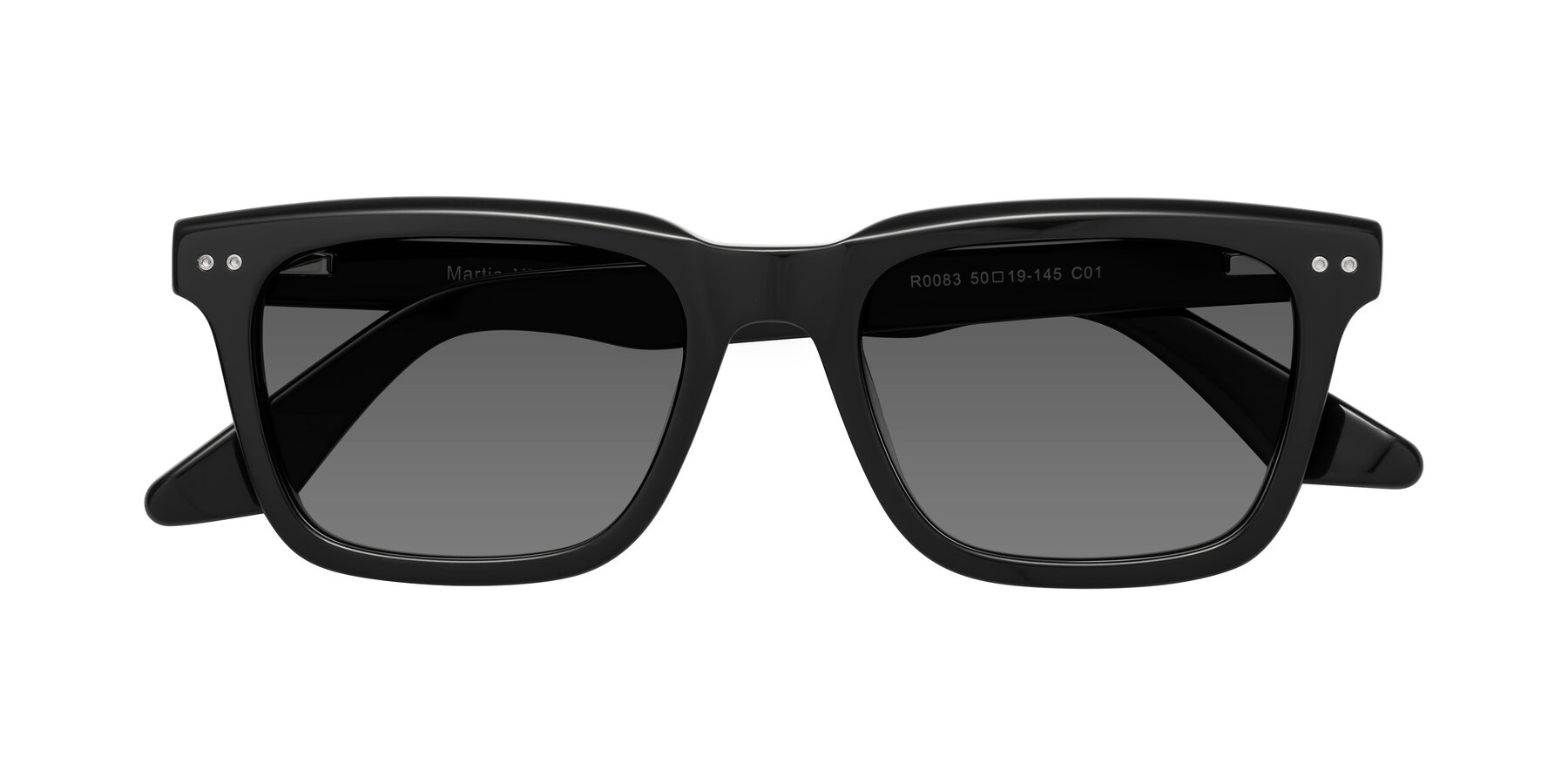 Folded Front of Martia in Black with Medium Gray Tinted Lenses