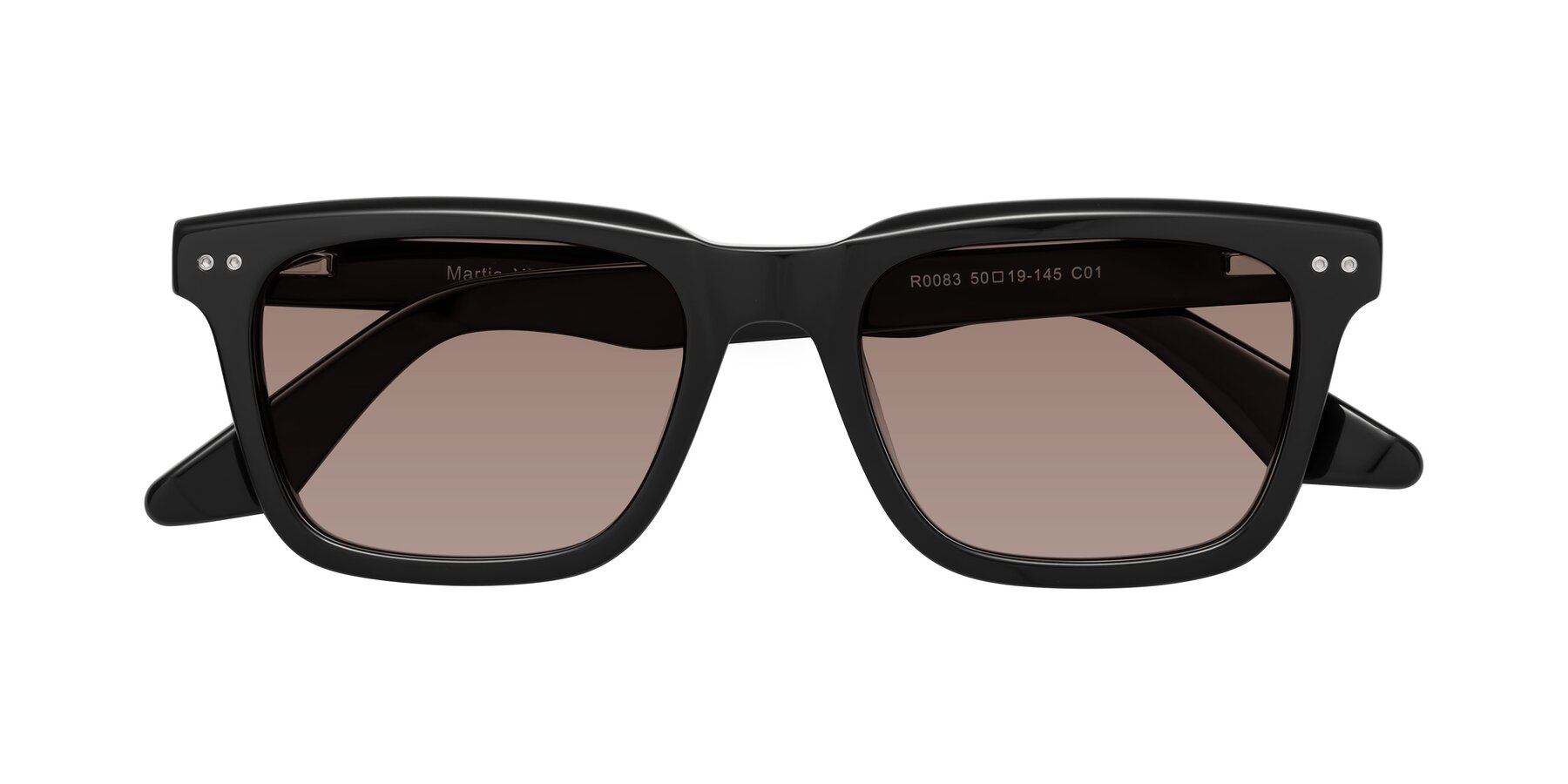 Folded Front of Martia in Black with Medium Brown Tinted Lenses