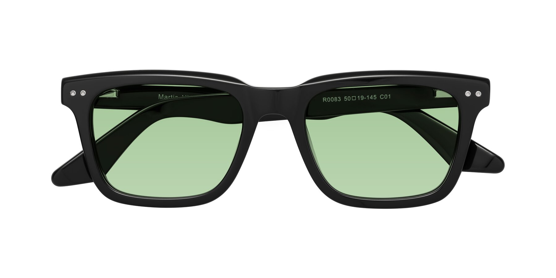 Folded Front of Martia in Black with Medium Green Tinted Lenses