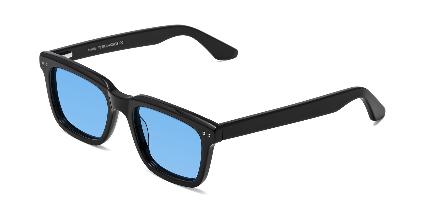 Angle of Martia in Black with Medium Blue Tinted Lenses